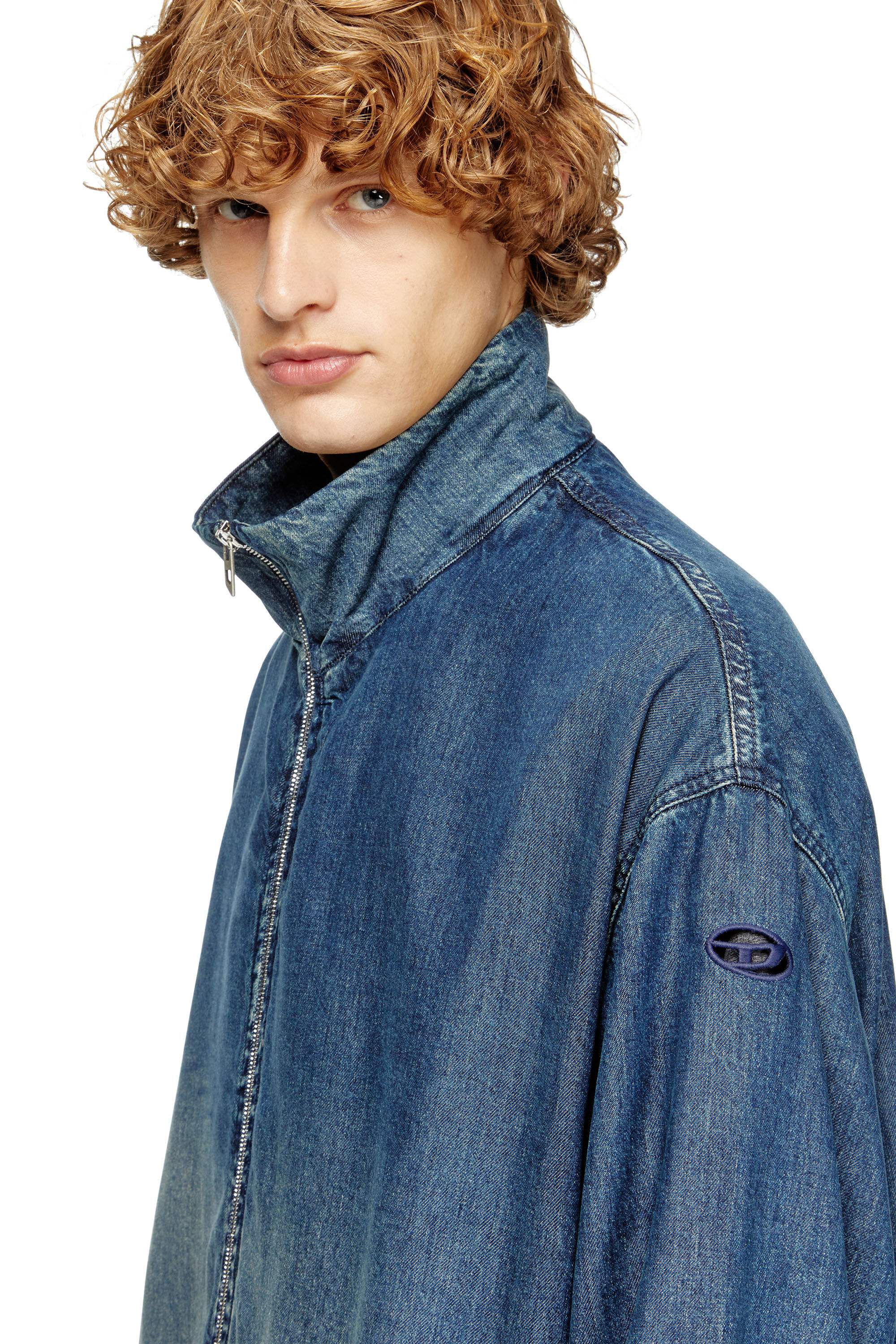 Diesel - D-KRAP-S6, Man's Zipped jacket in fluid denim in Medium blue - 4