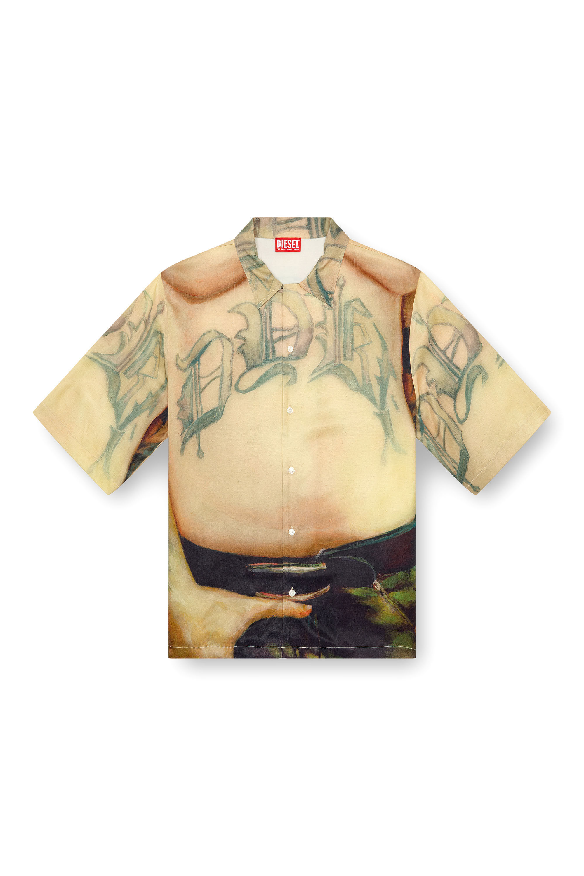 Diesel - PR-S-MEC-SS, Camisa de viscosa con estampado all-over Unisex in Beige - 2