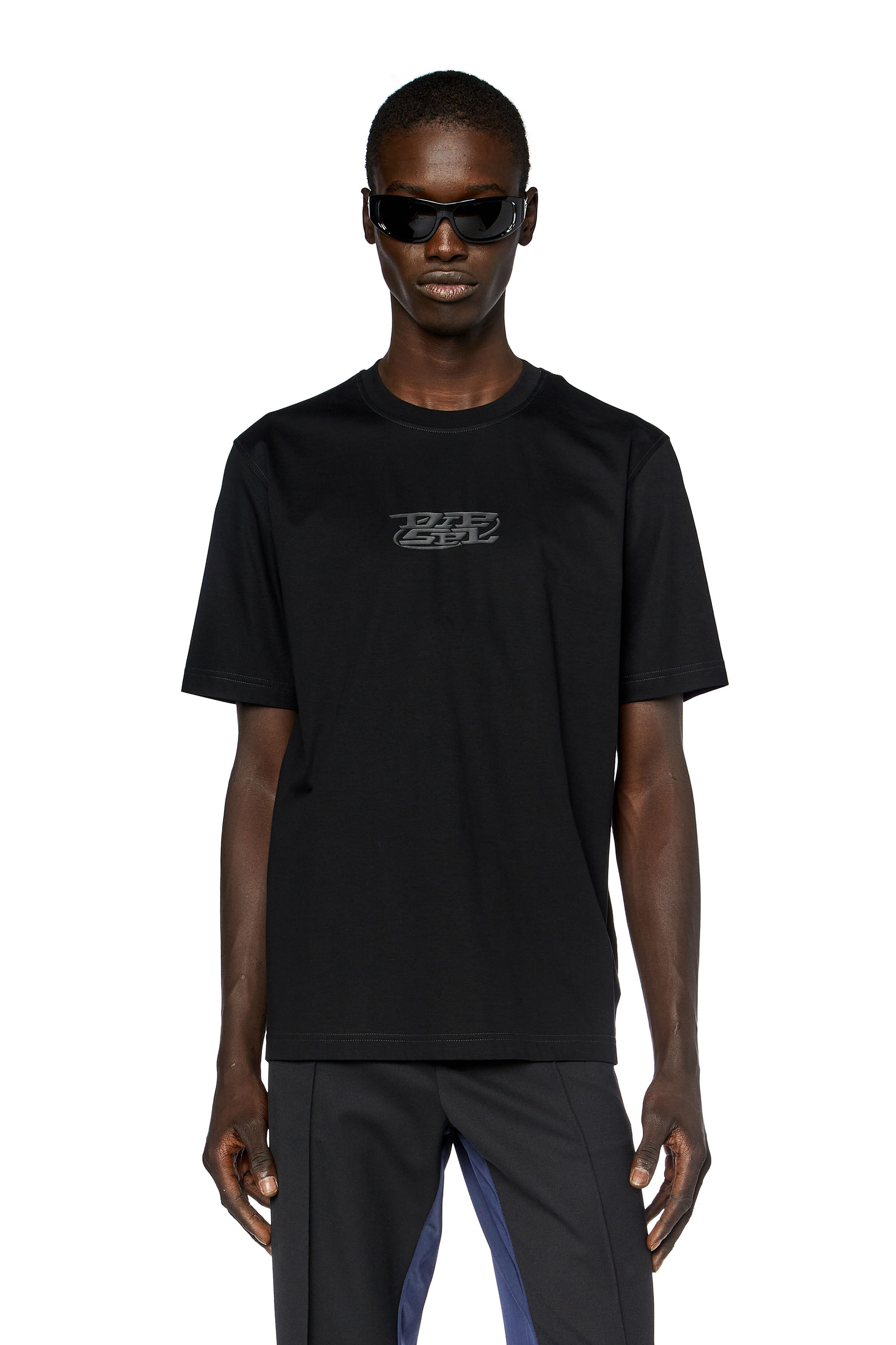 Men's Logo-print T-shirt in mercerised cotton | Black | Diesel