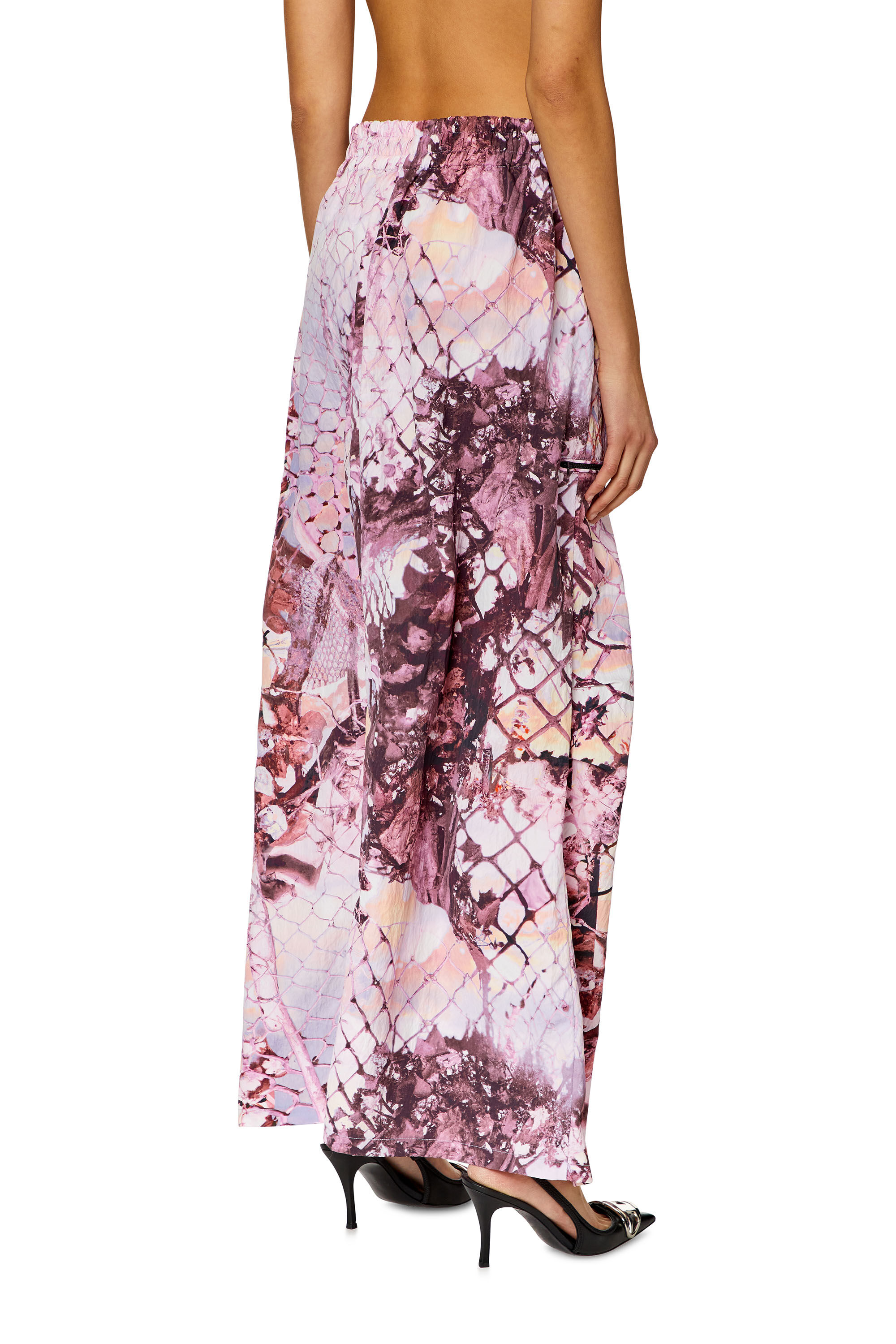 Women's Long skirt in printed crinkled nylon | Violet | Diesel