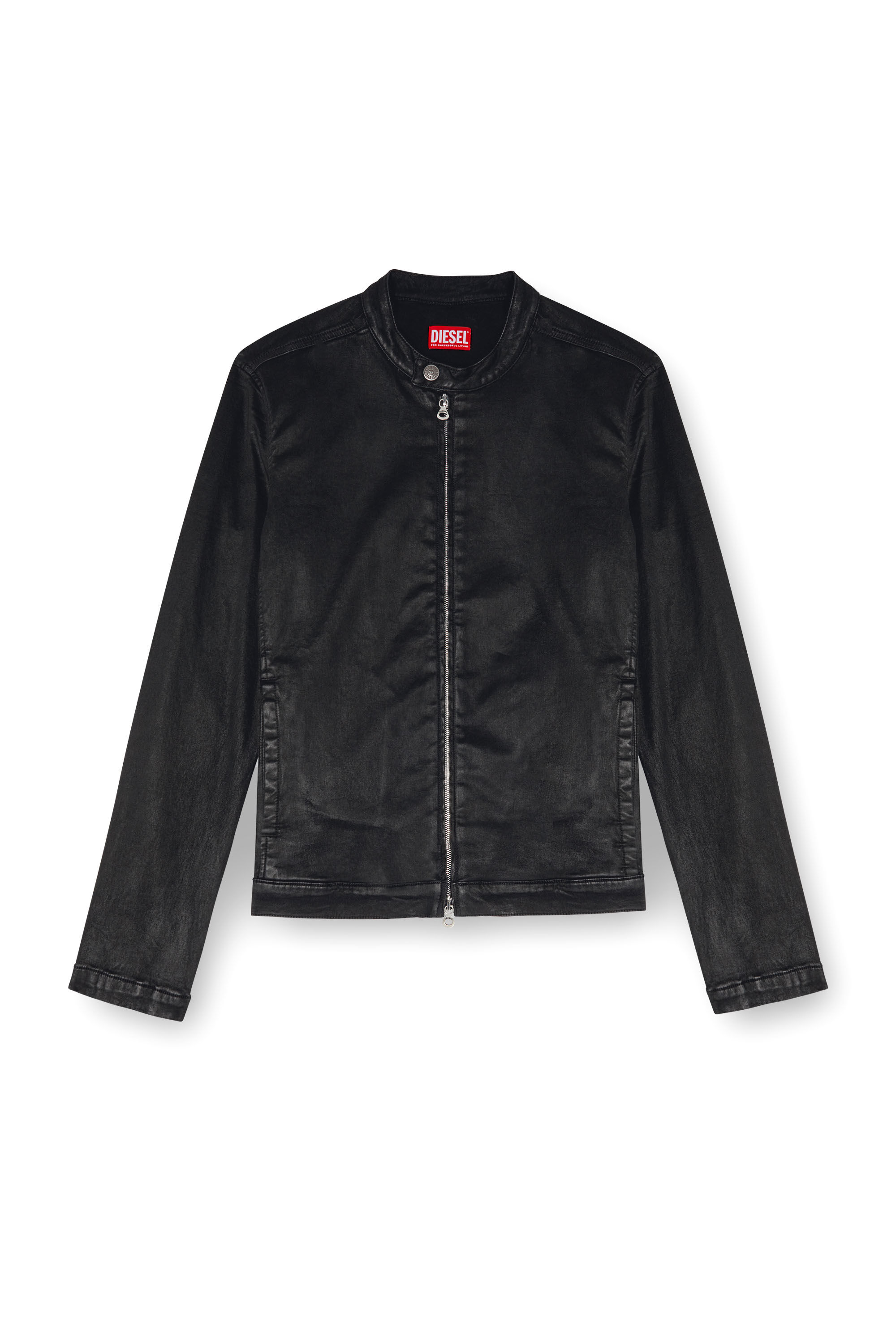 Diesel - D-GLORY JOGG, Chaqueta motera en JoggJeans recubierto Hombre in Negro - 2