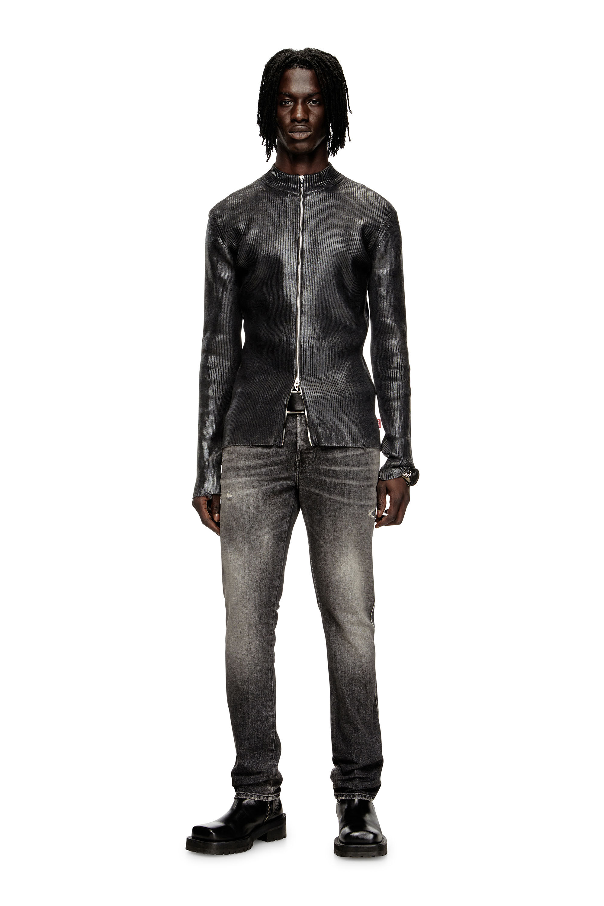 Diesel - K-DARGY-D, Cárdigan de hilo de denim con cierre de cremallera y efecto brillante Hombre in Negro - 1