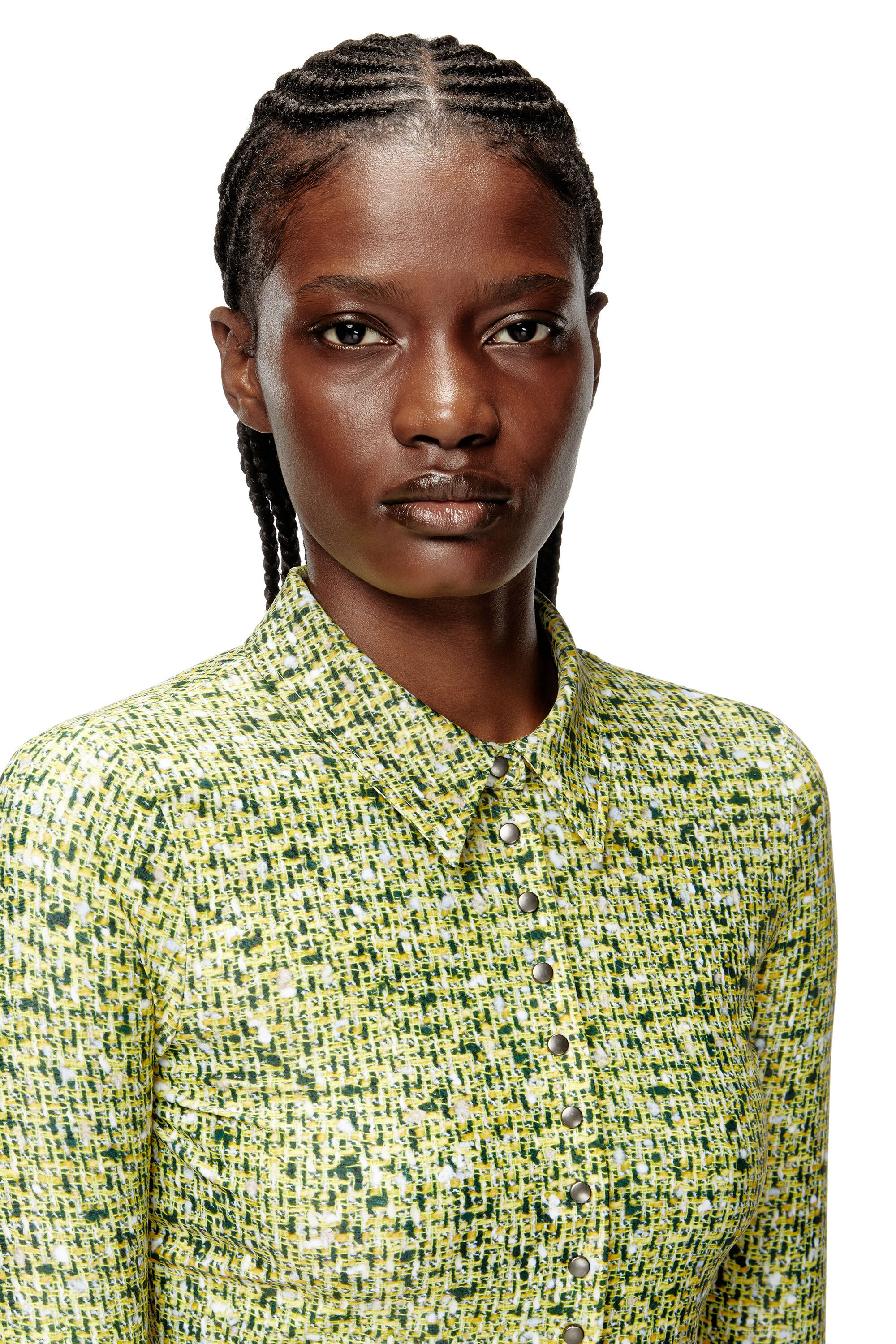 Diesel - C-ELAZ-BC, Woman's Stretch fabric shirt with bouclé print in Yellow - 4