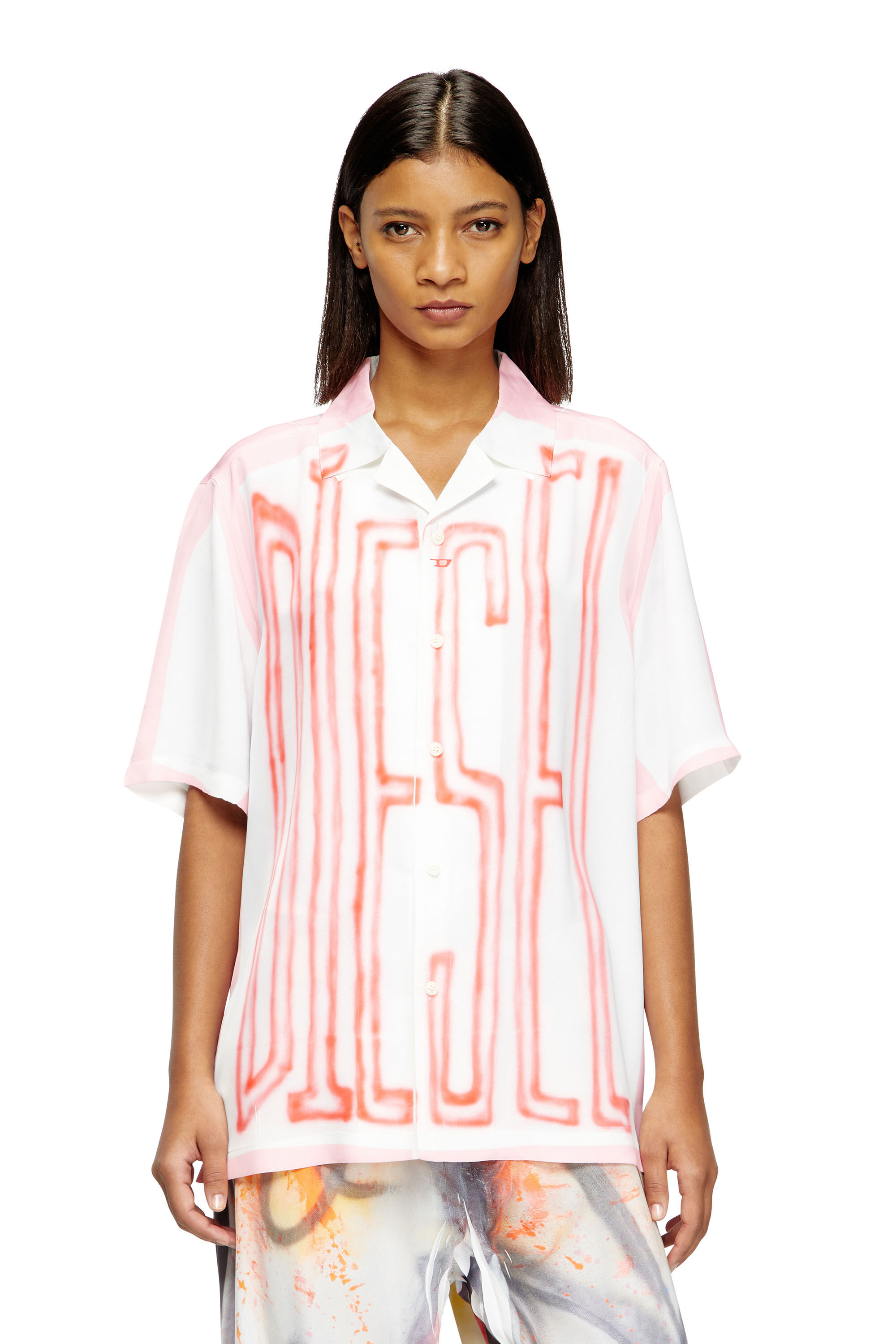 Diesel - C-PAROSHORT-GRAFFITI-FRA, Camisa de bolos de satén con logotipo graffiti Unisex in Multicolor - 5