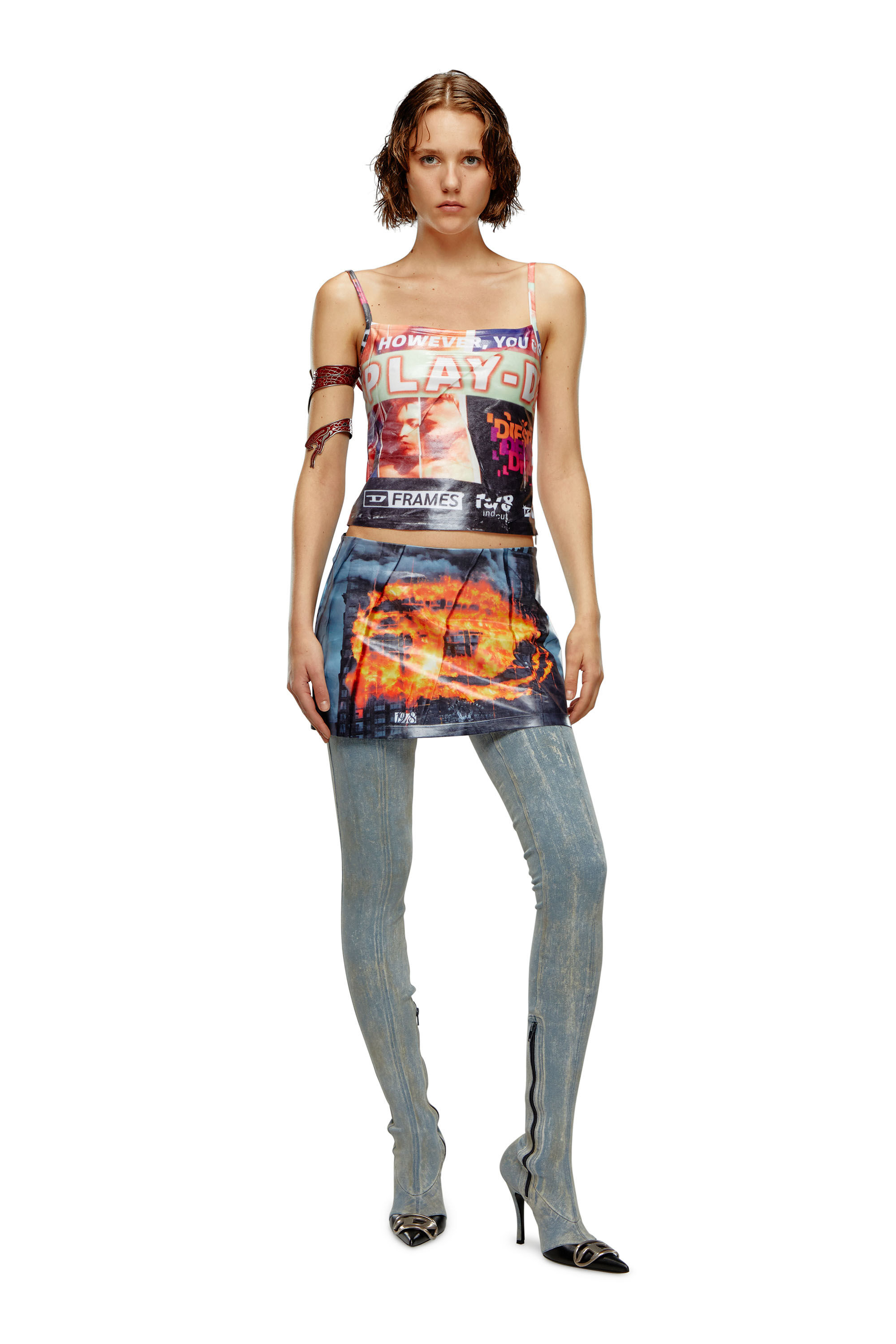 ◆DIESEL◆ O One Skirt Multicolor A139820LIBA9XXA A139820LIB Women's Short skirt with poster print | Multicolor | Diesel