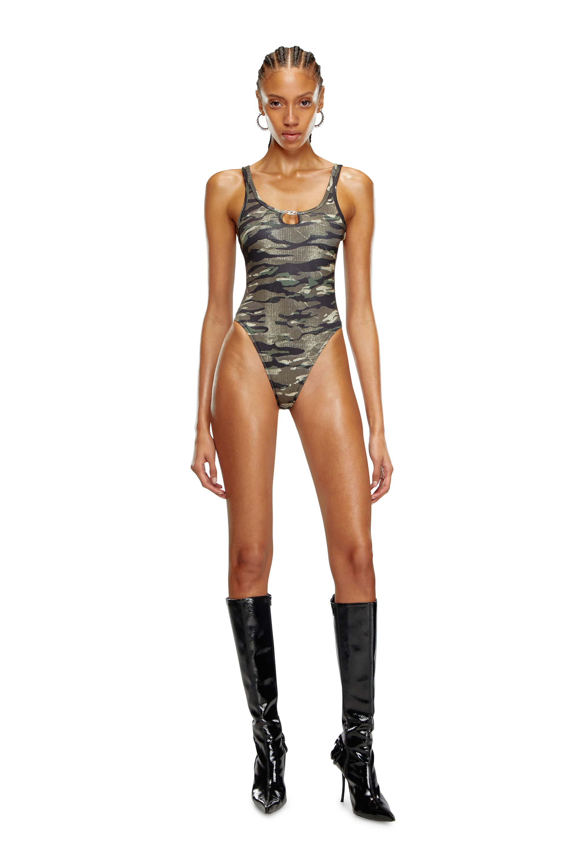 Diesel - BFSW-UT-BODY, Woman Ribbed swimsuit with camo print in Green - Image 3
