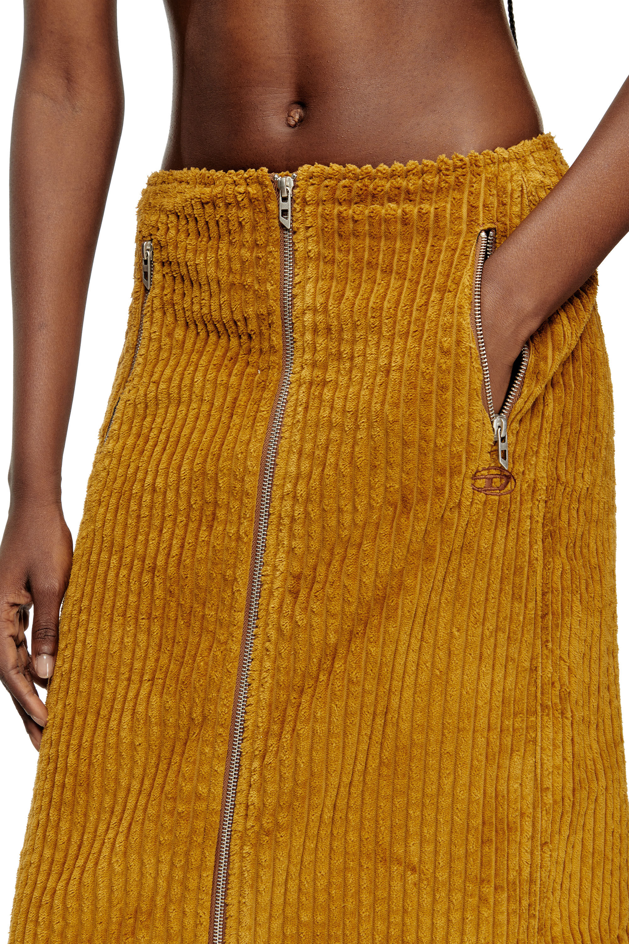 Diesel - O-LLIPOP, Falda midi de algodón con cremallera Mujer in Marrón - 5