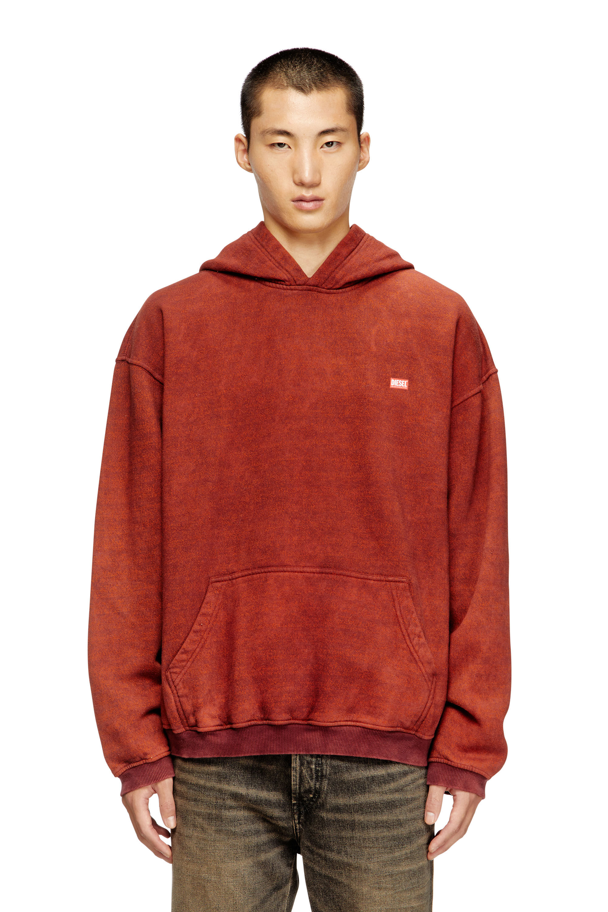 Diesel - S-KAI, Sudadera con capucha de algodón con bolsillo tipo canguro Hombre in Marrón - 3