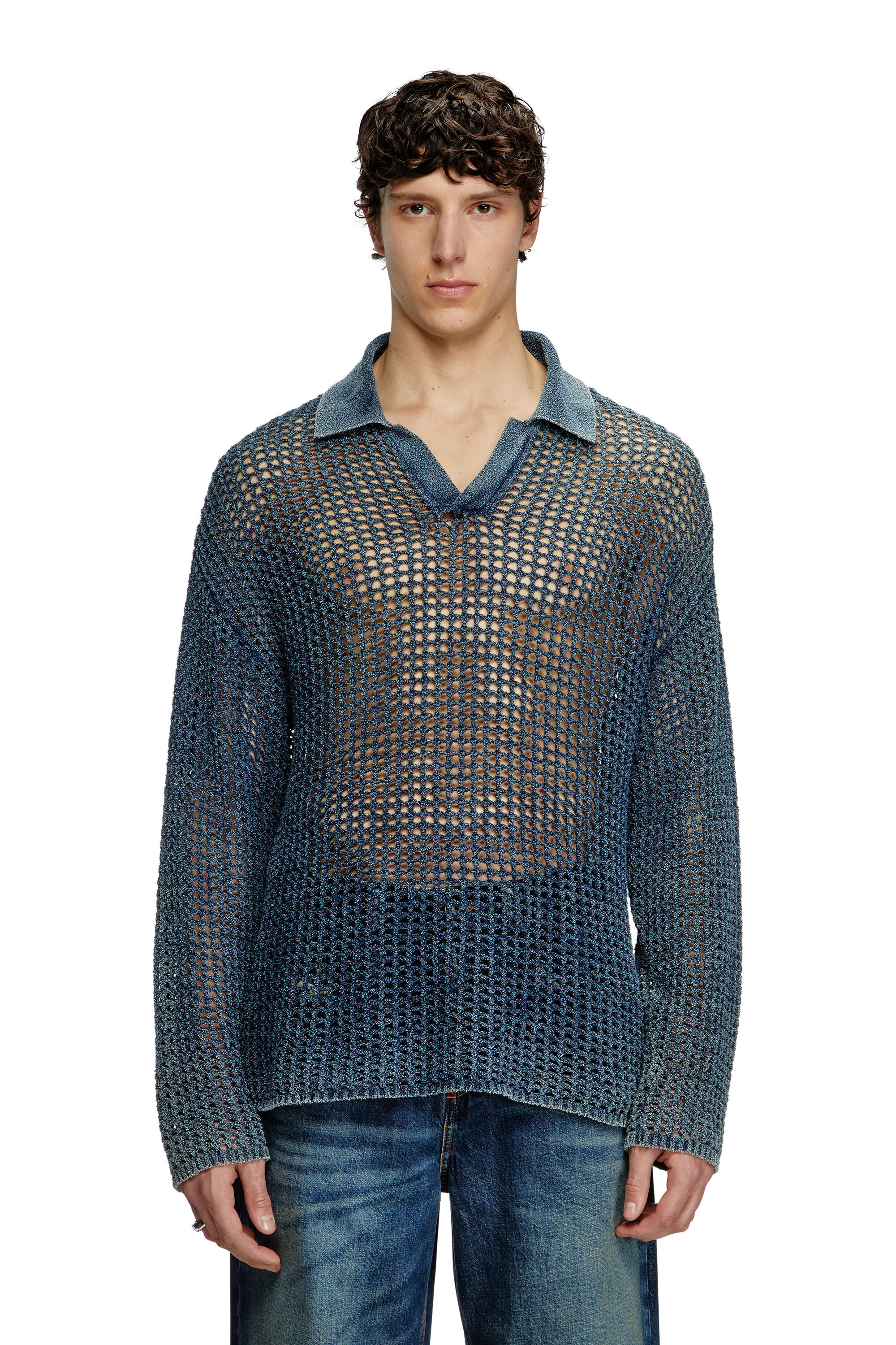Diesel - K-SQUARED, Suéter de camiseta polo de tejido abierto en hilo denim Hombre in Azul marino - 3