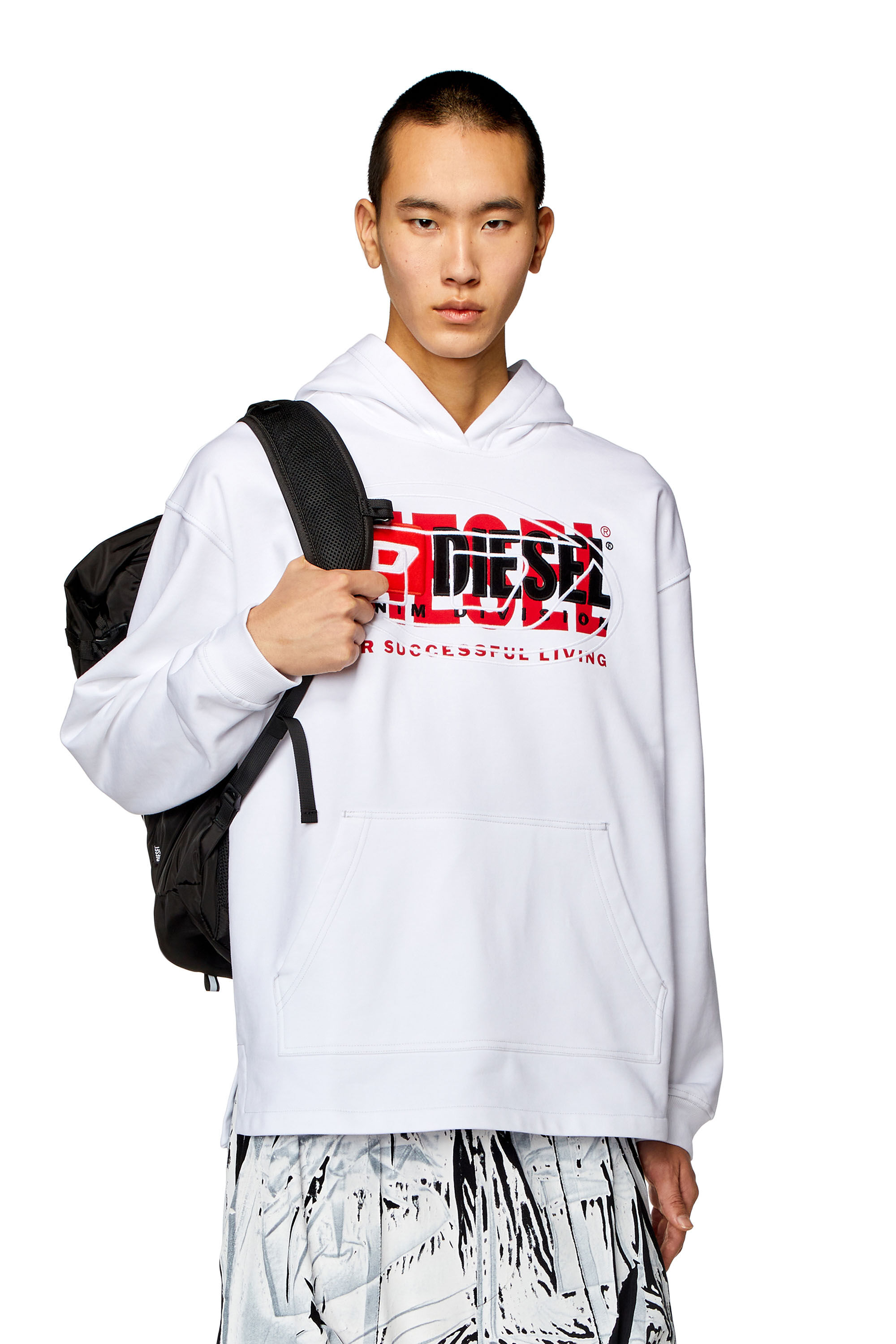 Men's Hoodie with layered logos | White | Diesel