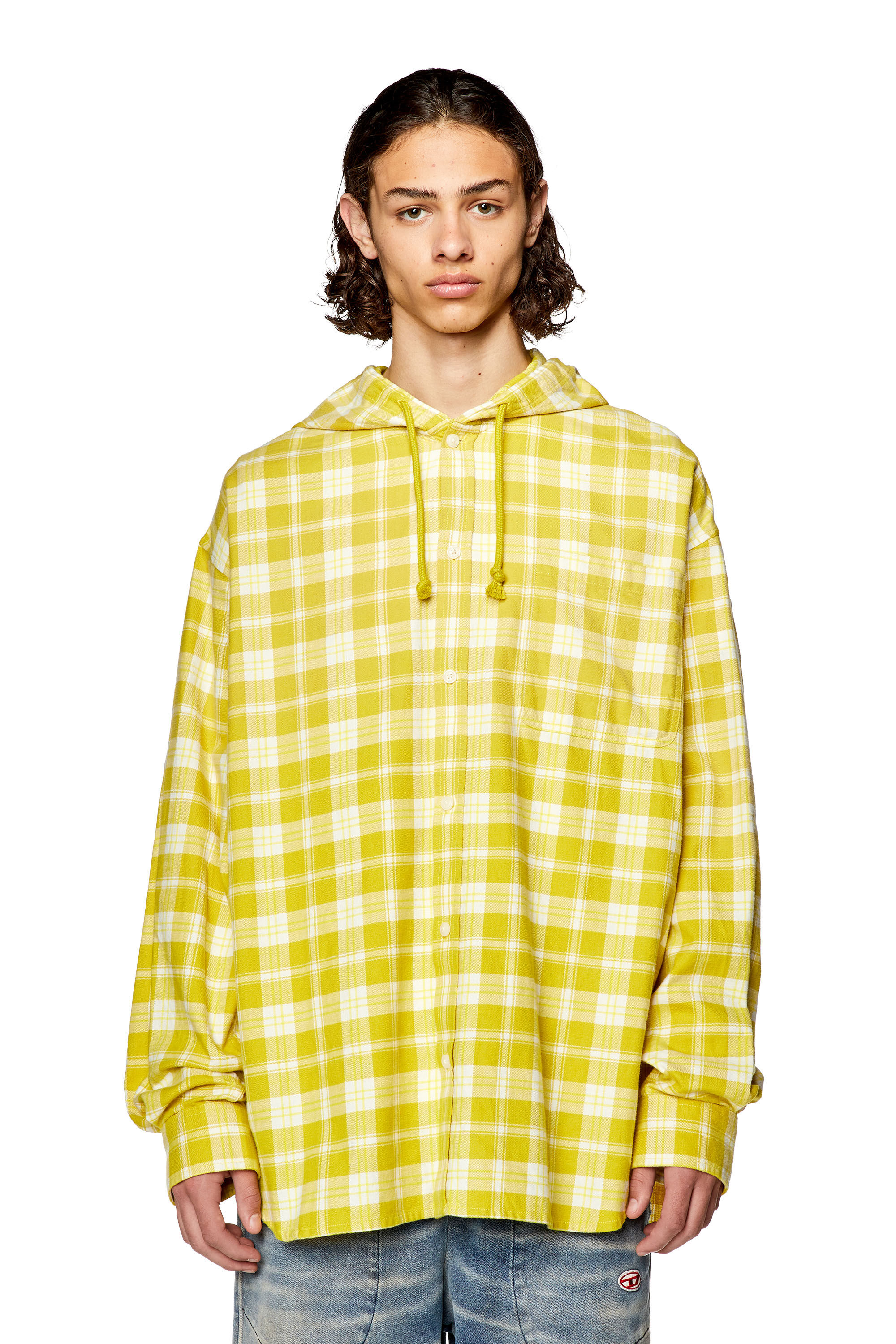 Men's Oversized hooded shirt in tactile flannel | S-DEWNY-HOOD Diesel