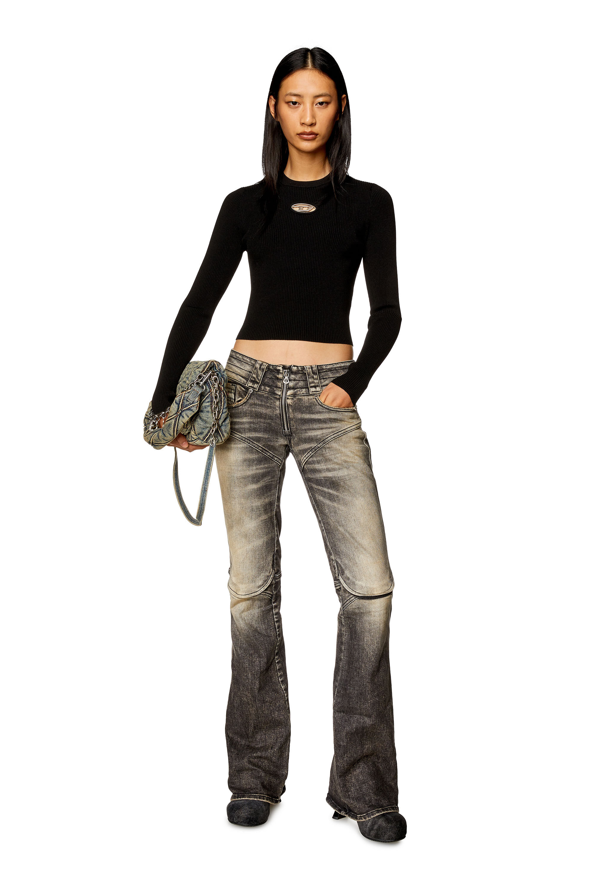 Women's Ribbed-knit long-sleeve top | Black | Diesel