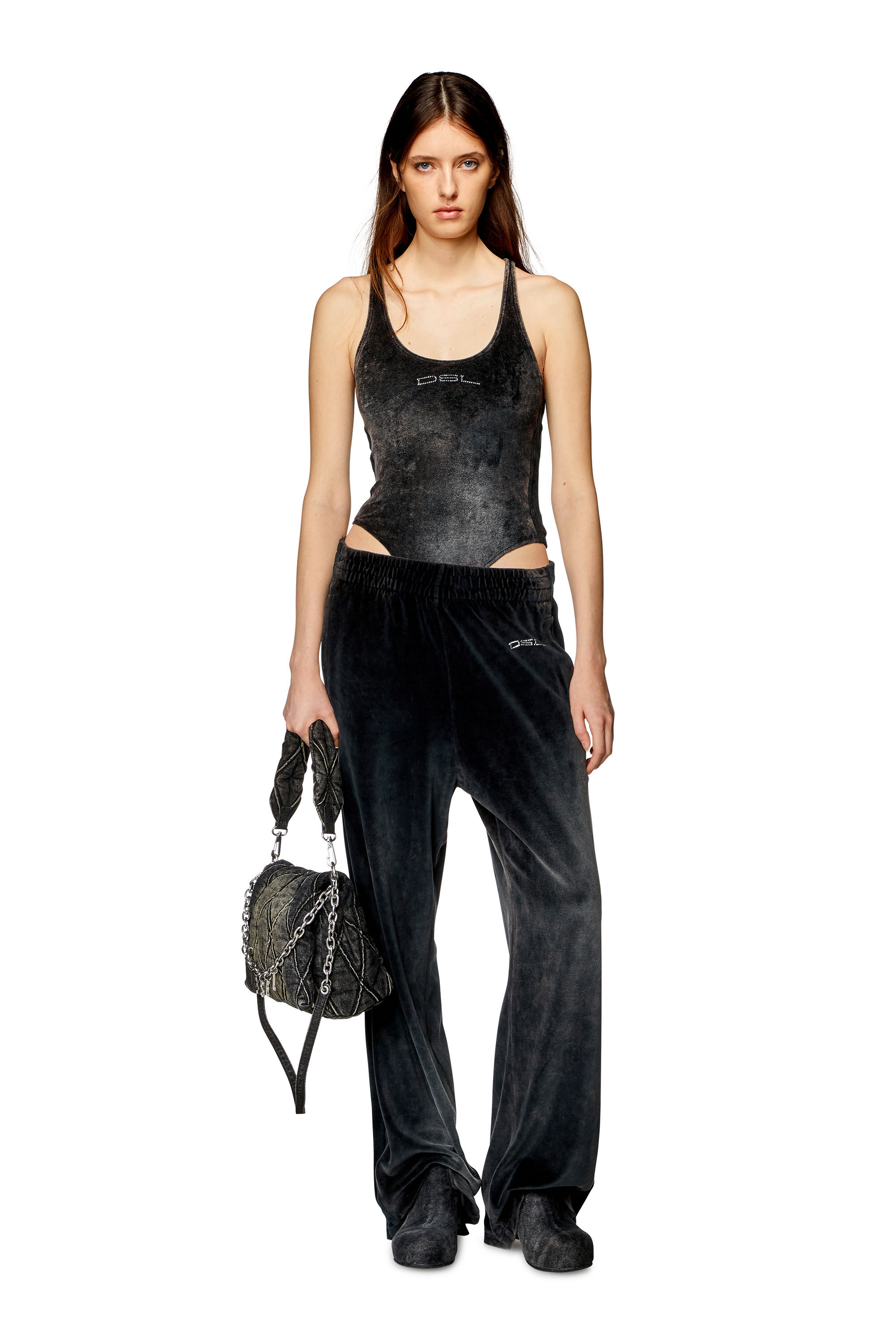 Women's Chenille bodysuit with crystal logo | Black | Diesel