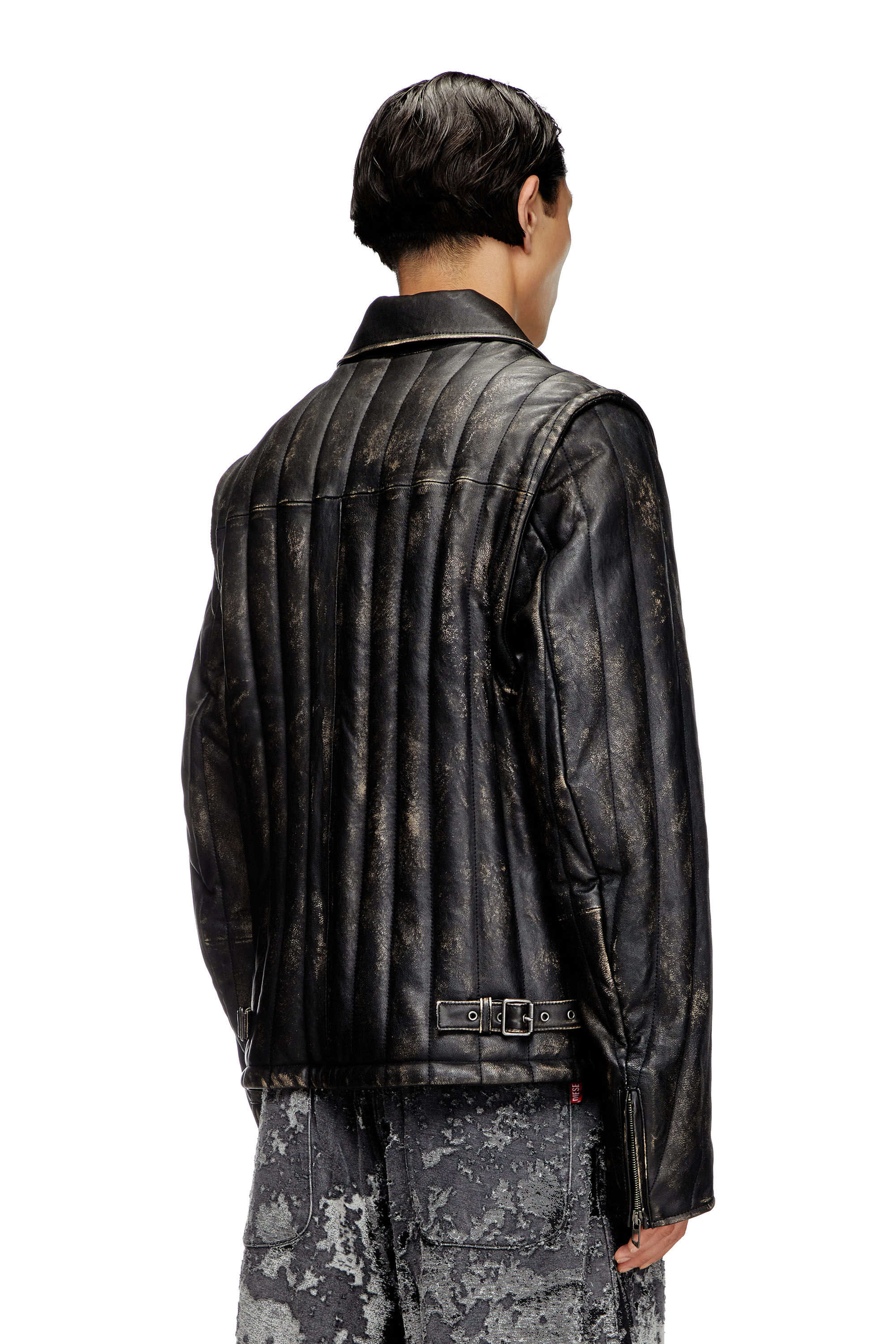 Diesel - L-ALBERT, Chaqueta/chaleco de cuero acolchado y desgastado Hombre in Negro - 5