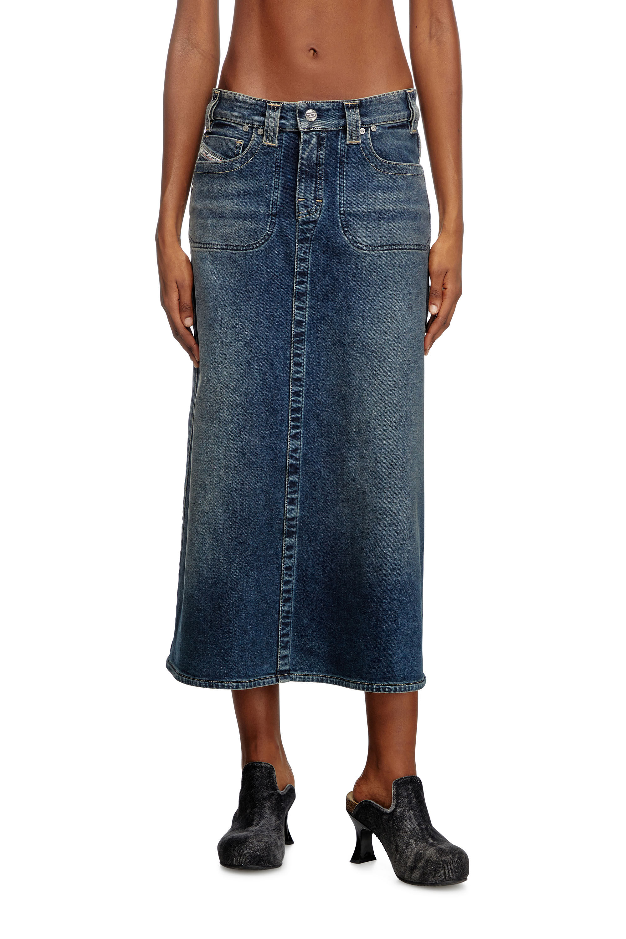 Diesel - DE-PAGO-MID-RE, Falda midi de Rehab denim Mujer in Azul marino - 3