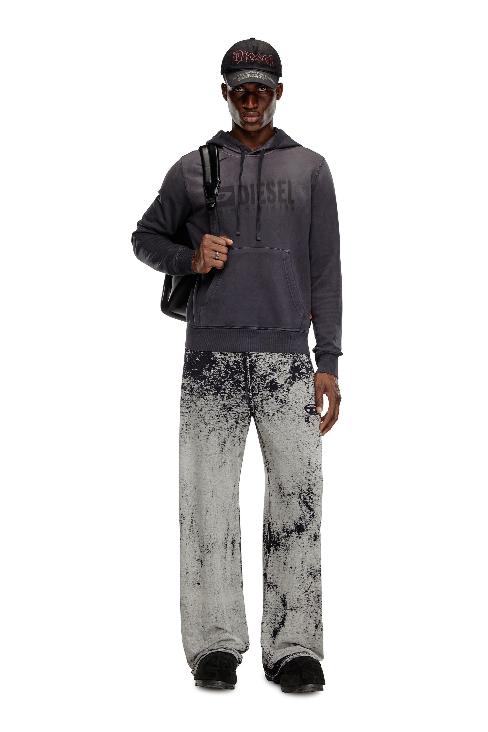 Men's Faded hoodie with Denim Division logo | Black | Diesel