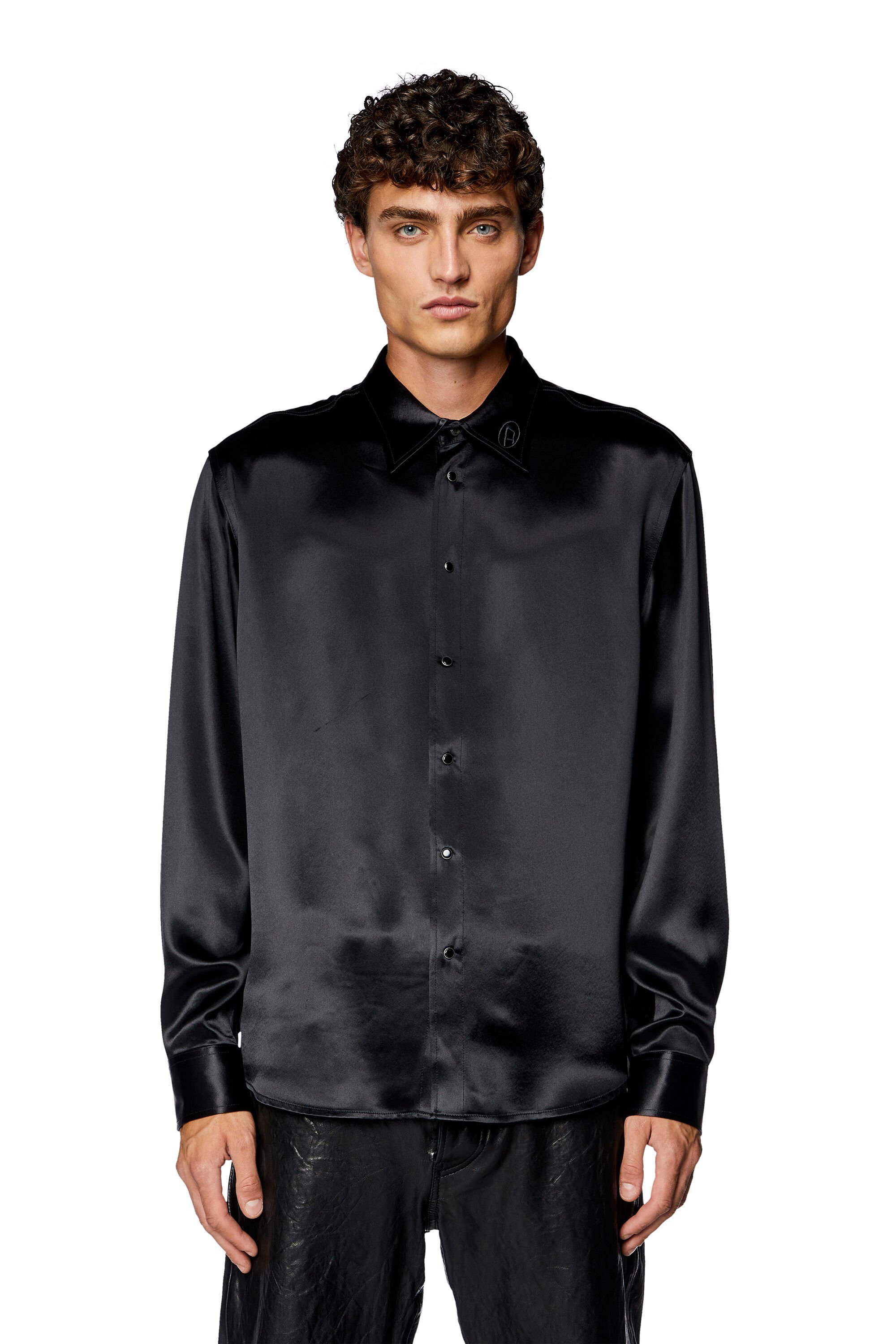 Men's Satin shirt with logo-embroidered collar | S-RICCO Diesel