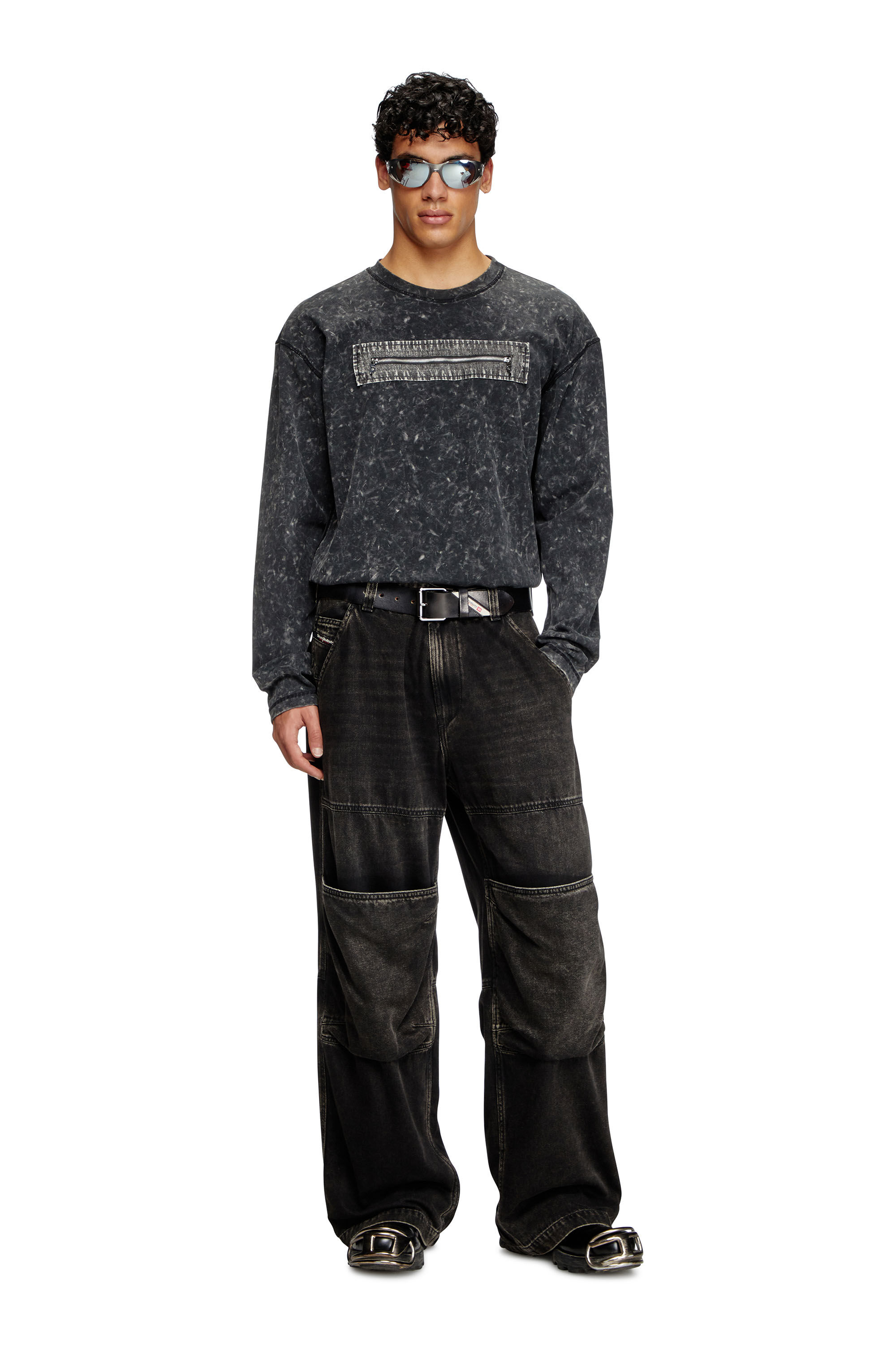 Diesel - T-AUSER, Top con efecto mármol y recortes con cremallera Hombre in Negro - 1
