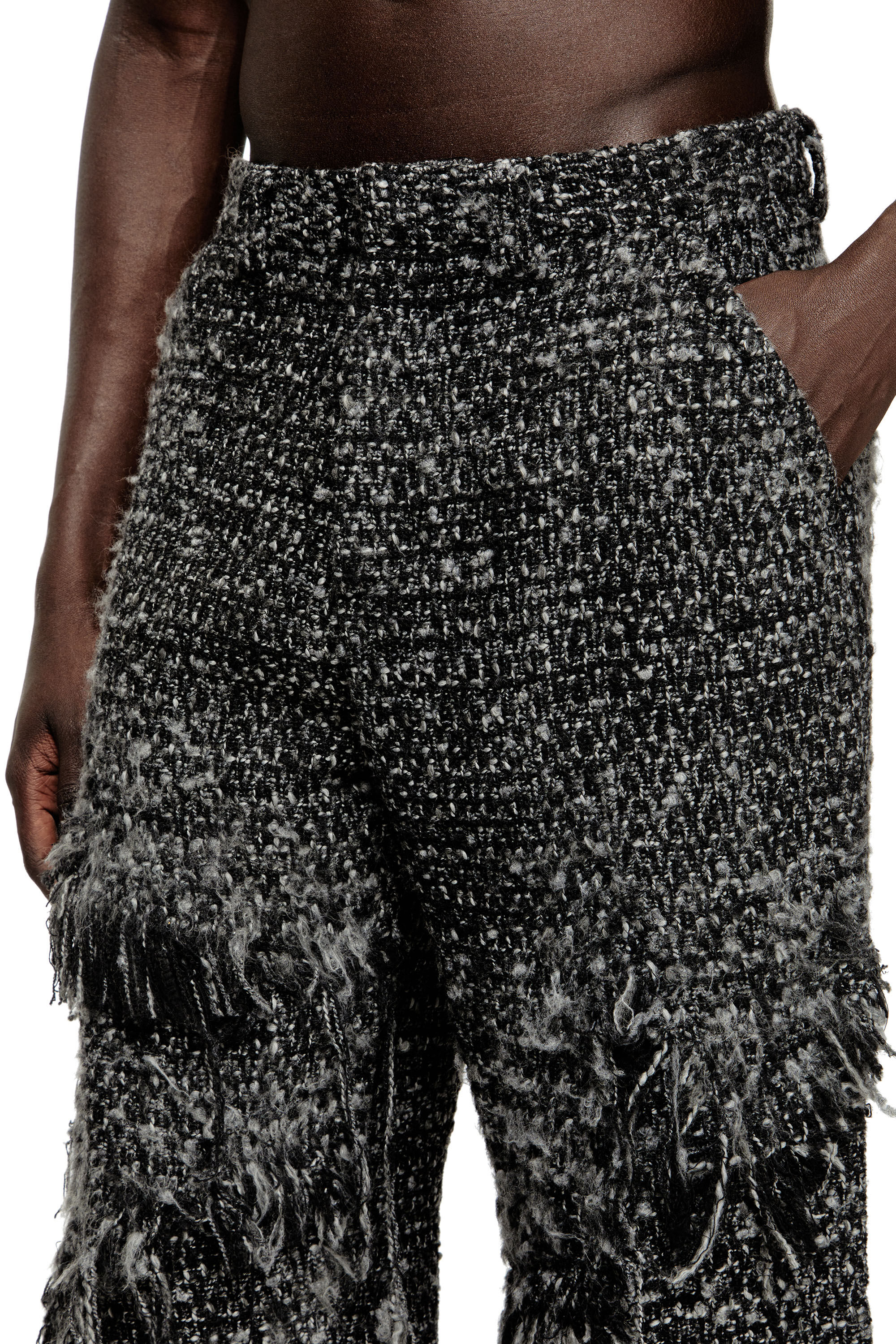 Diesel - P-ABERDEEN-NEW, Man's Layered pants in destroyed bouclé in Black - 4