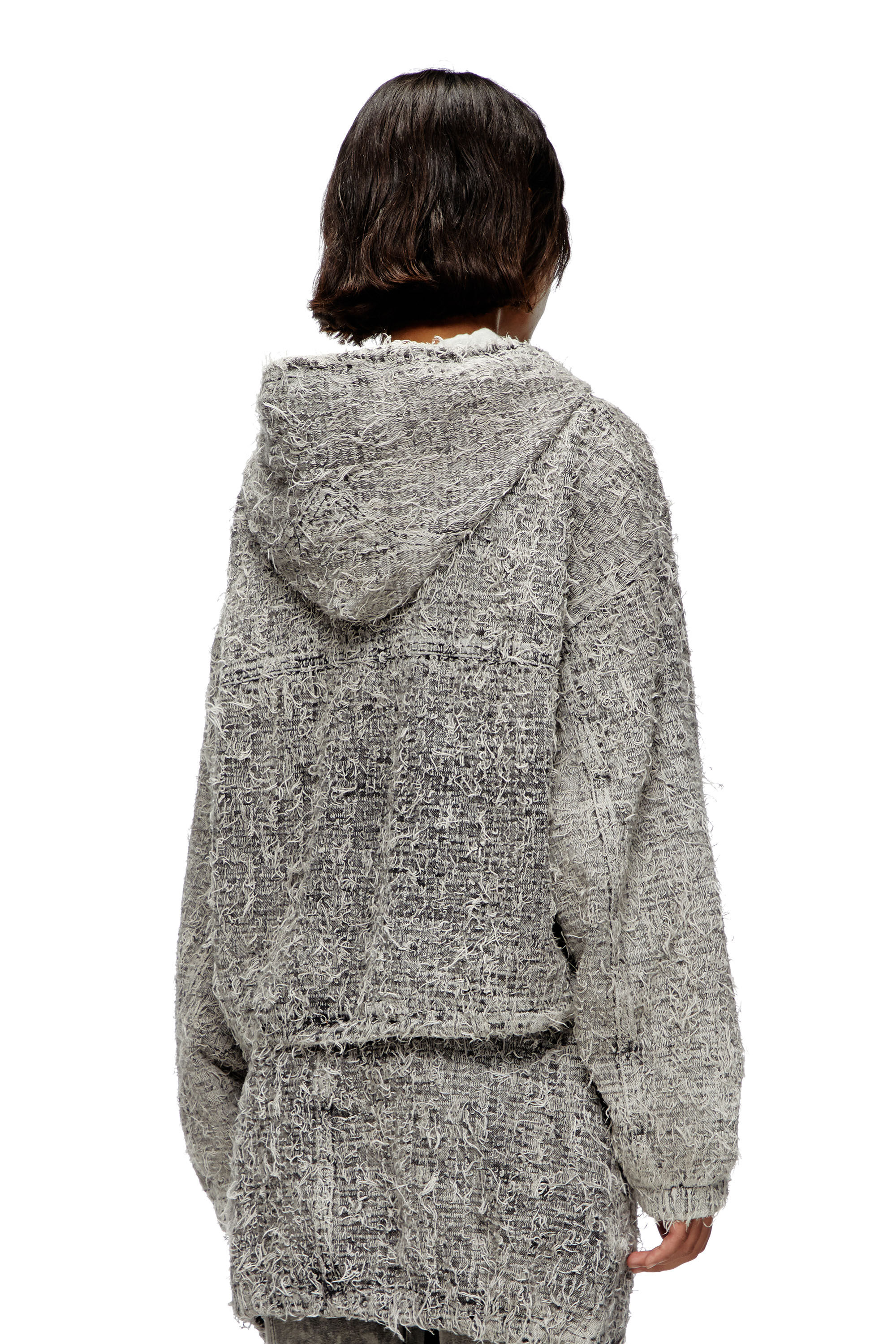Diesel - DE-FLOW-S1, Woman's Hooded jacket in bouclé denim in Grey - 5