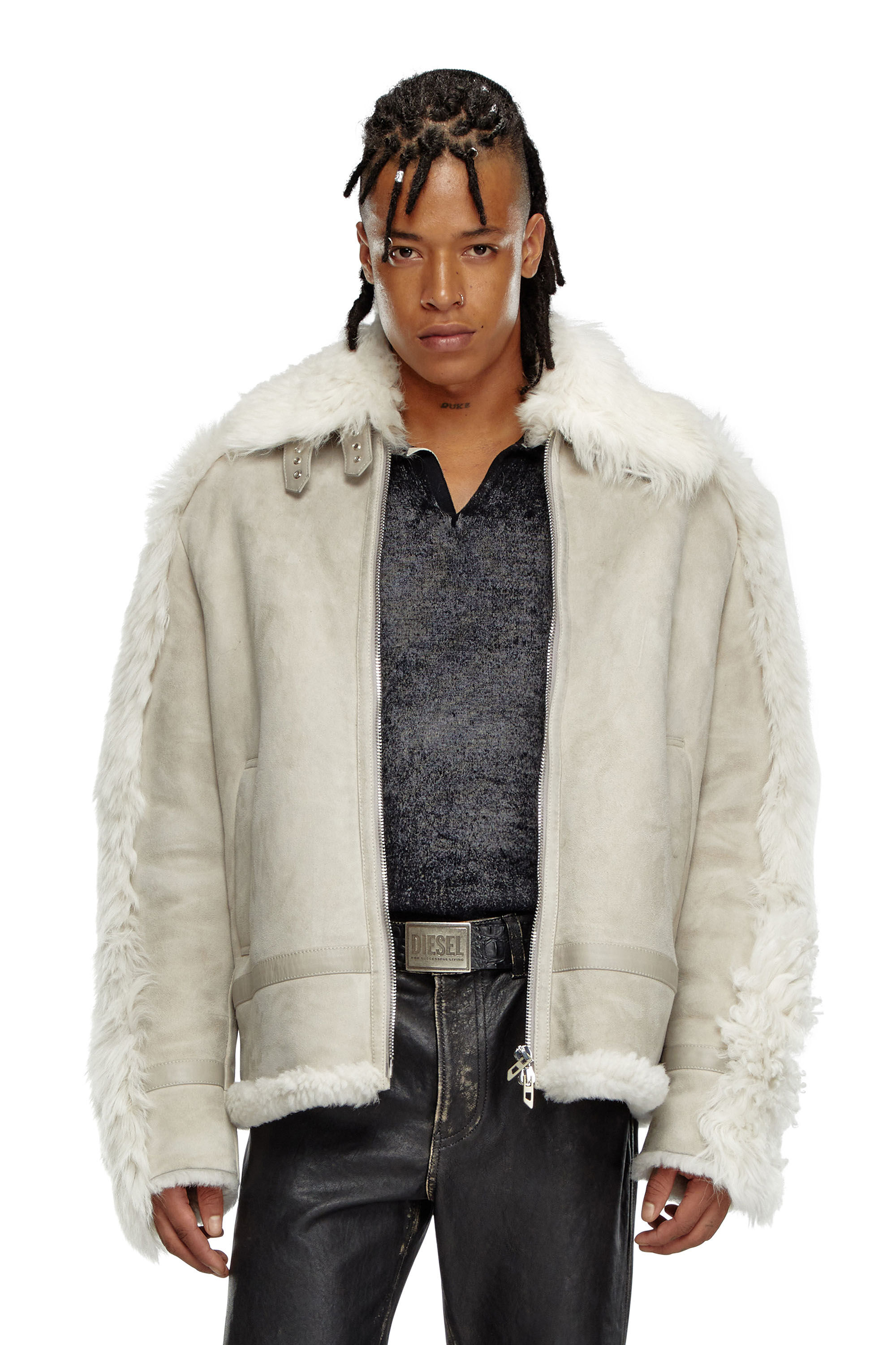 Grey shearling jacket mens 2025