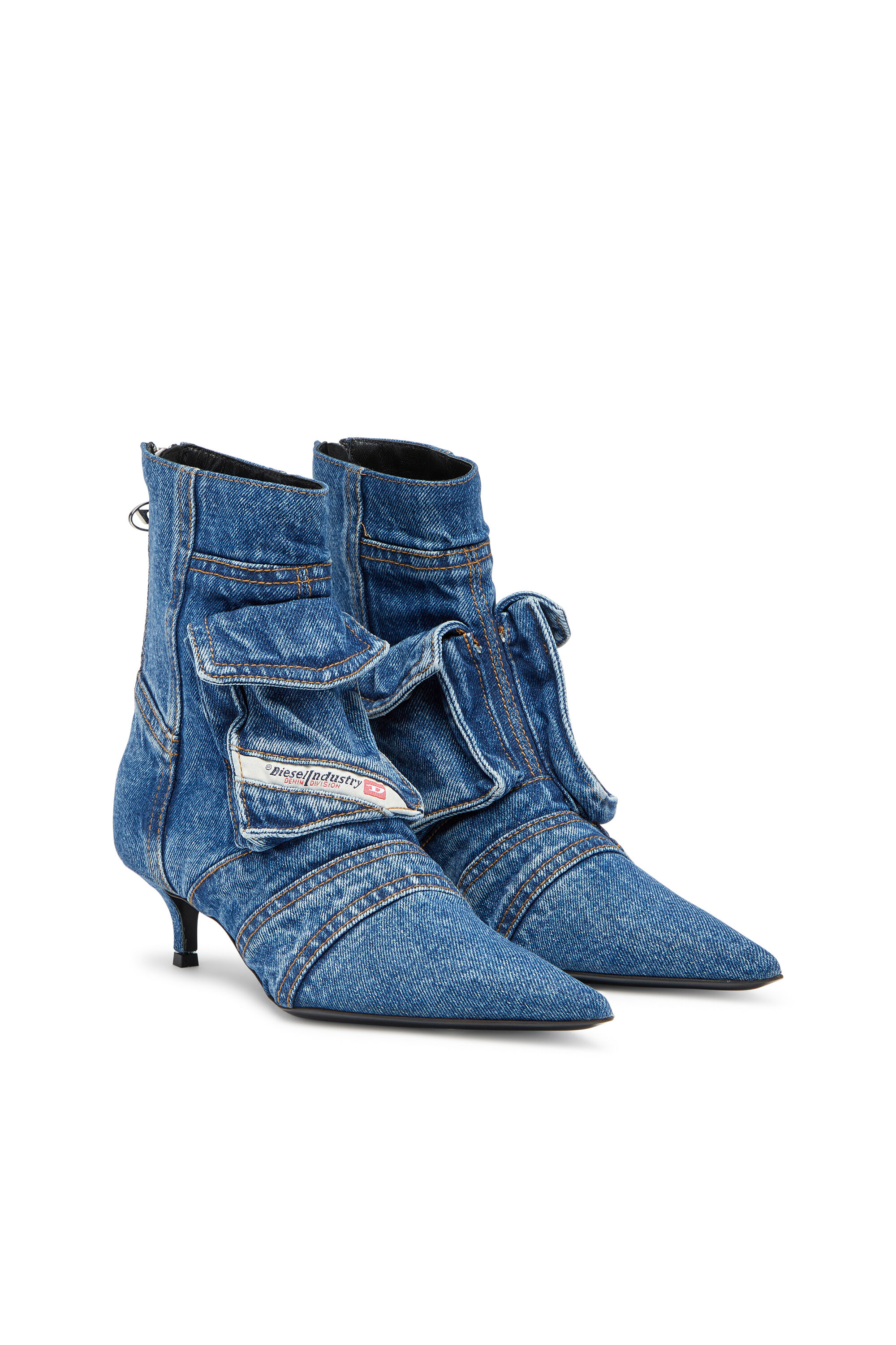 Women's D-Venus-Cargo ankle boots in washed denim | Blue