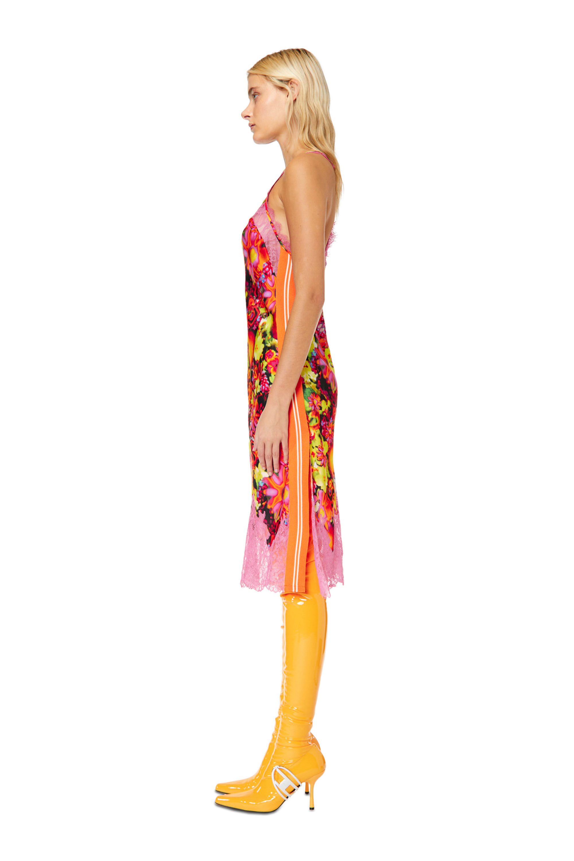 Diesel - D-MUDIWA, Woman's Floral dress with lace inserts in Yellow/Pink - 4