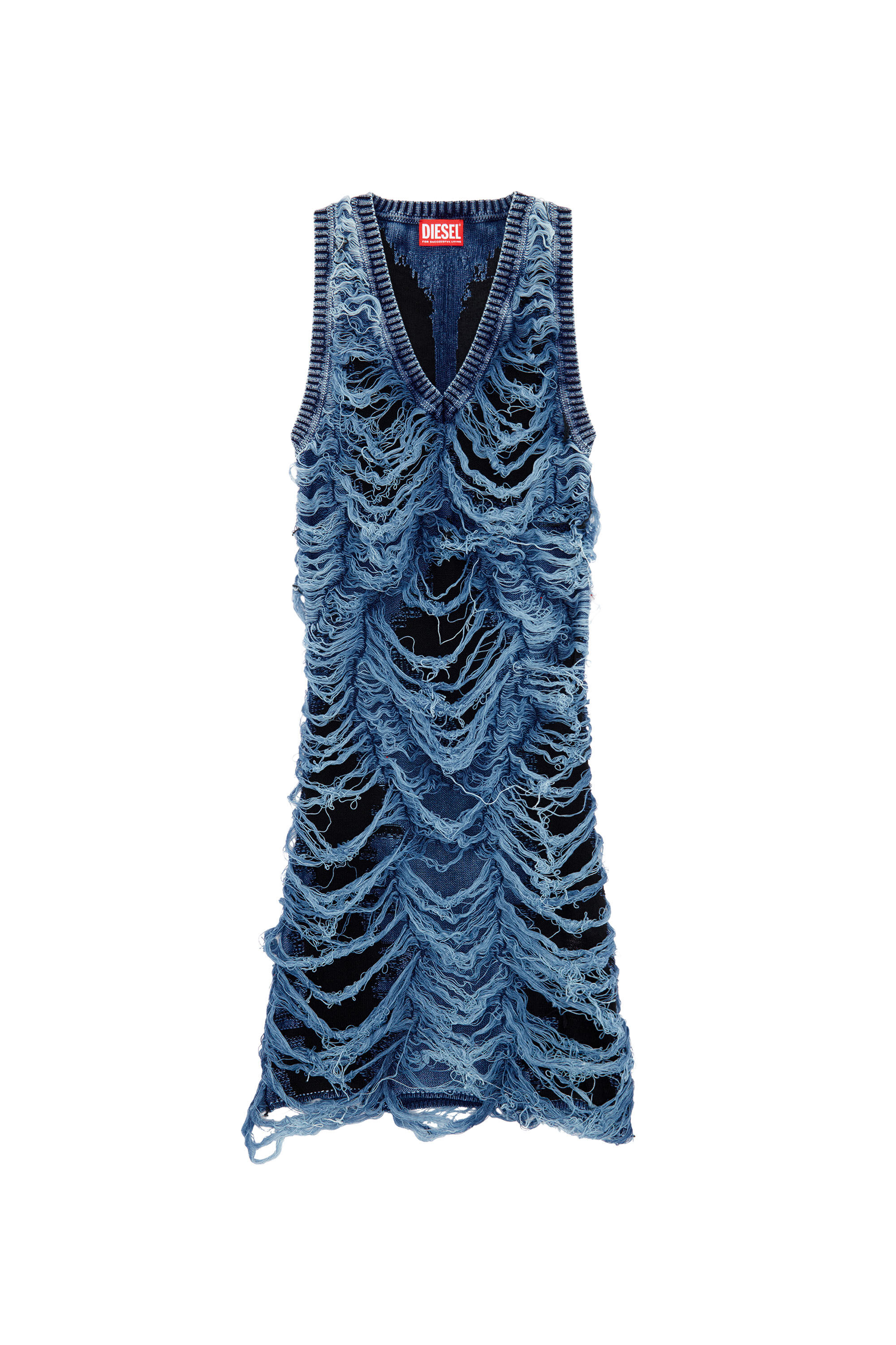 Women's Short dress in destroyed indigo knit | Blue | Diesel