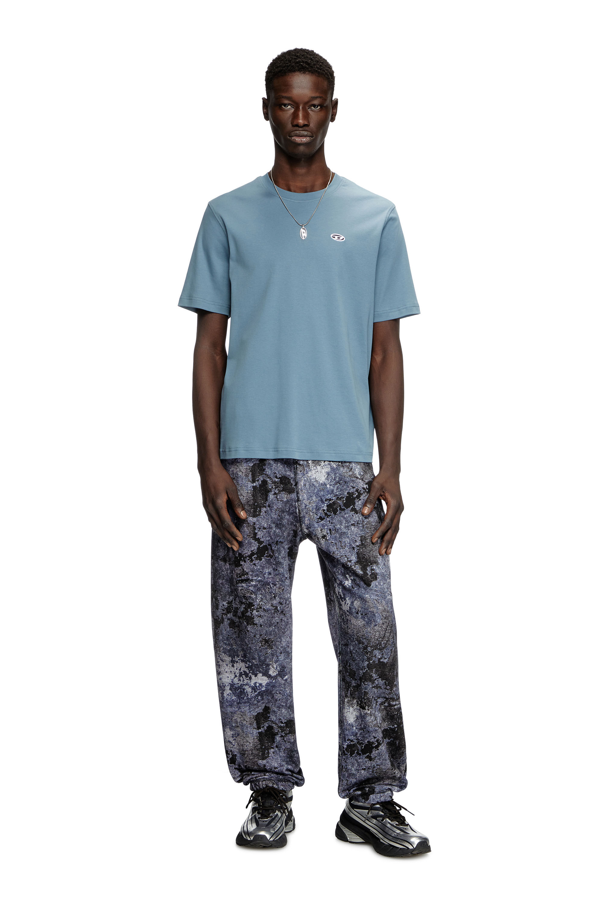Diesel - T-ADJUST-DOVAL-PJ, Man's T-shirt with Oval D patch in Light Blue - 1