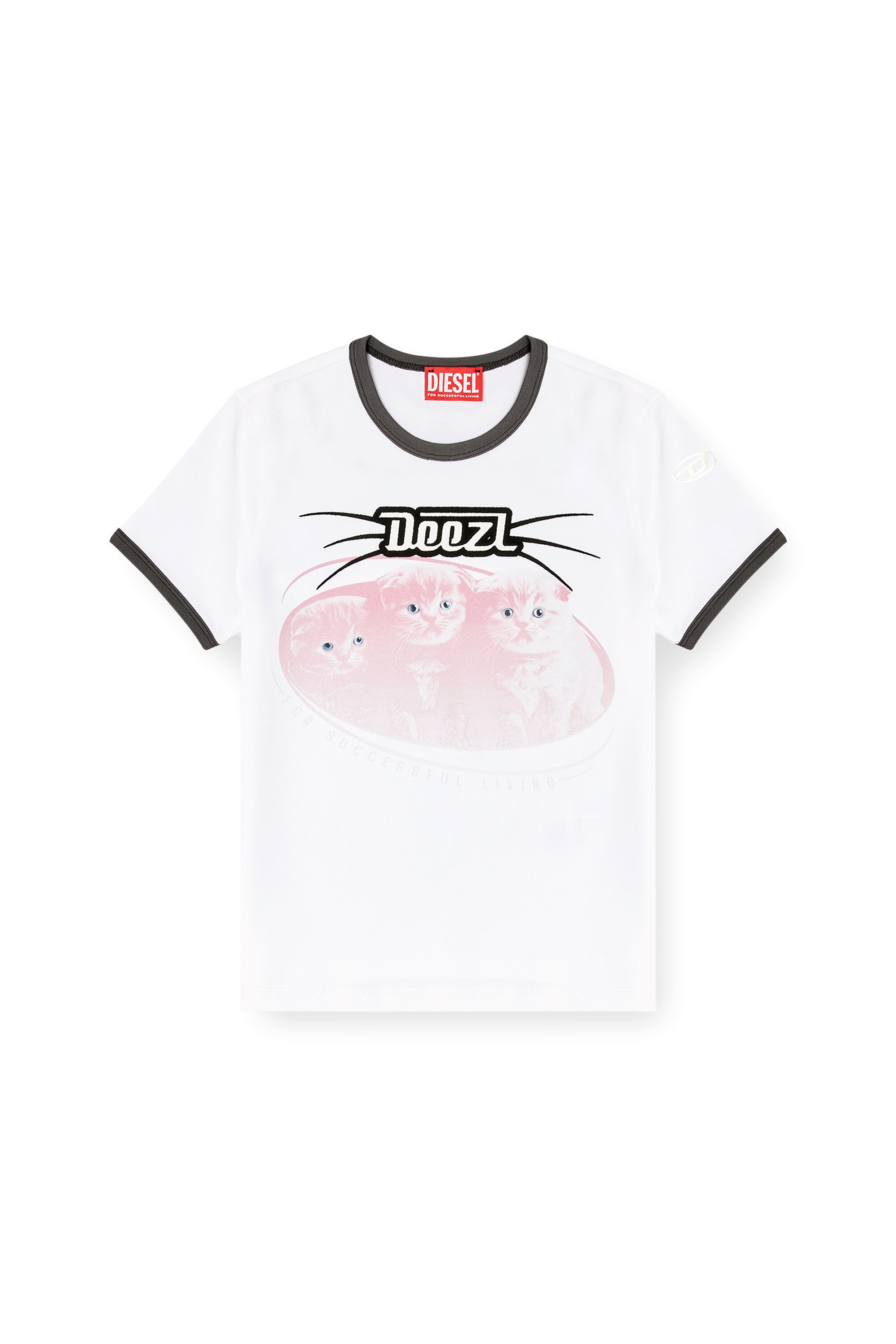 Diesel - T-UNCUTIES-LONG-R13, Camiseta de algodón con estampado de flocado Mujer in Blanco - 2
