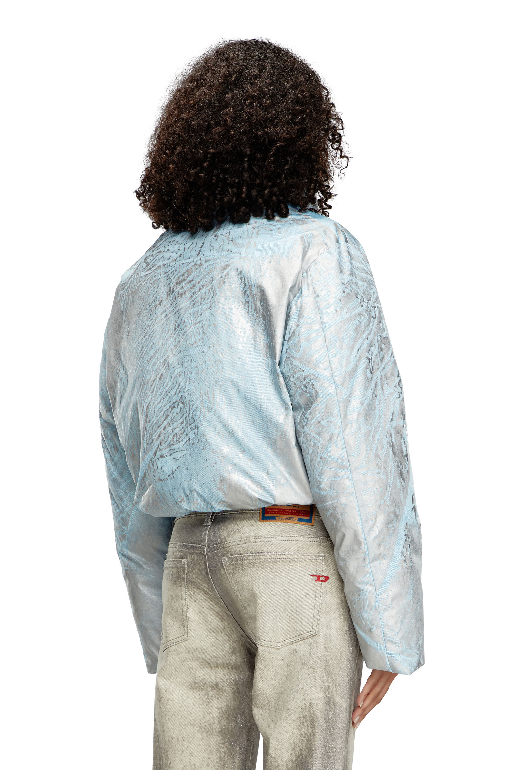 Diesel - W-HIMSY, Woman's Cropped padded jacket with metallic effects in Silver/Blue - 5