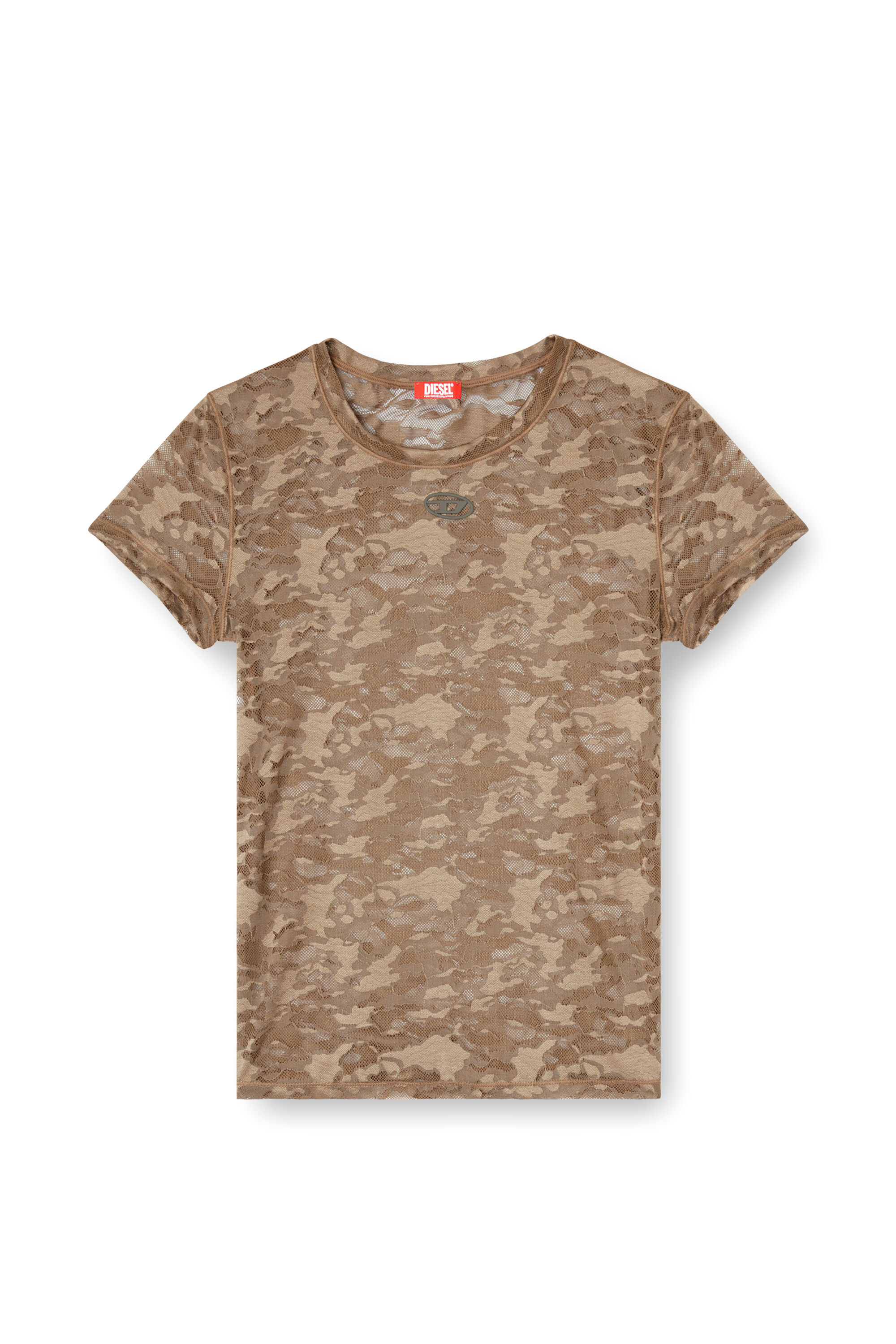 Diesel - KASIA-UTLT, Woman's Camo lace T-shirt in Brown - 4