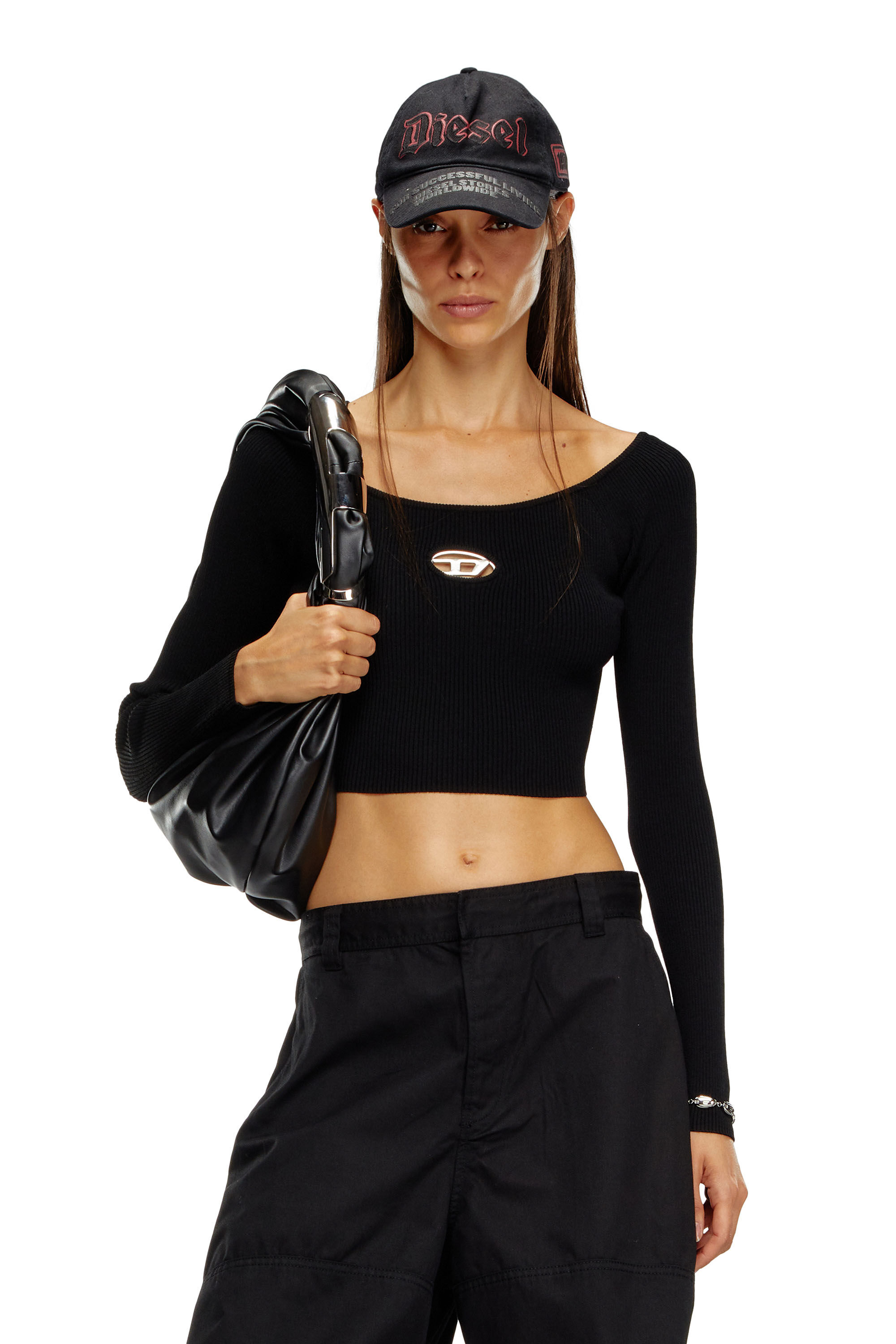 Diesel - M-VERA-LS, Top con escote de hombros descubiertos de tejido en canalé Mujer in Multicolor - 3