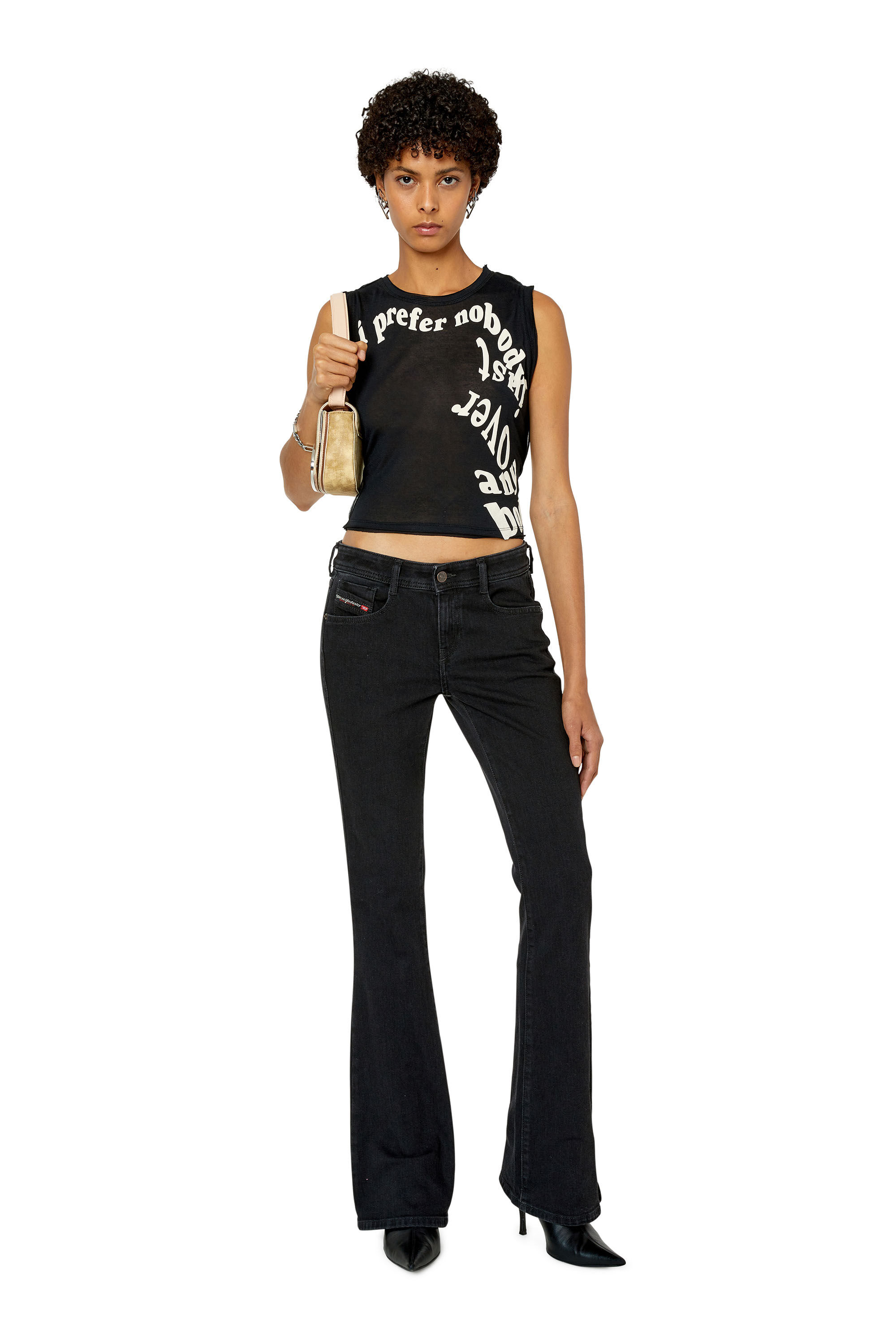 Diesel - T-ODY, Camiseta con tirantes de modal y cachemira con estampados en relieve Mujer in Negro - 1
