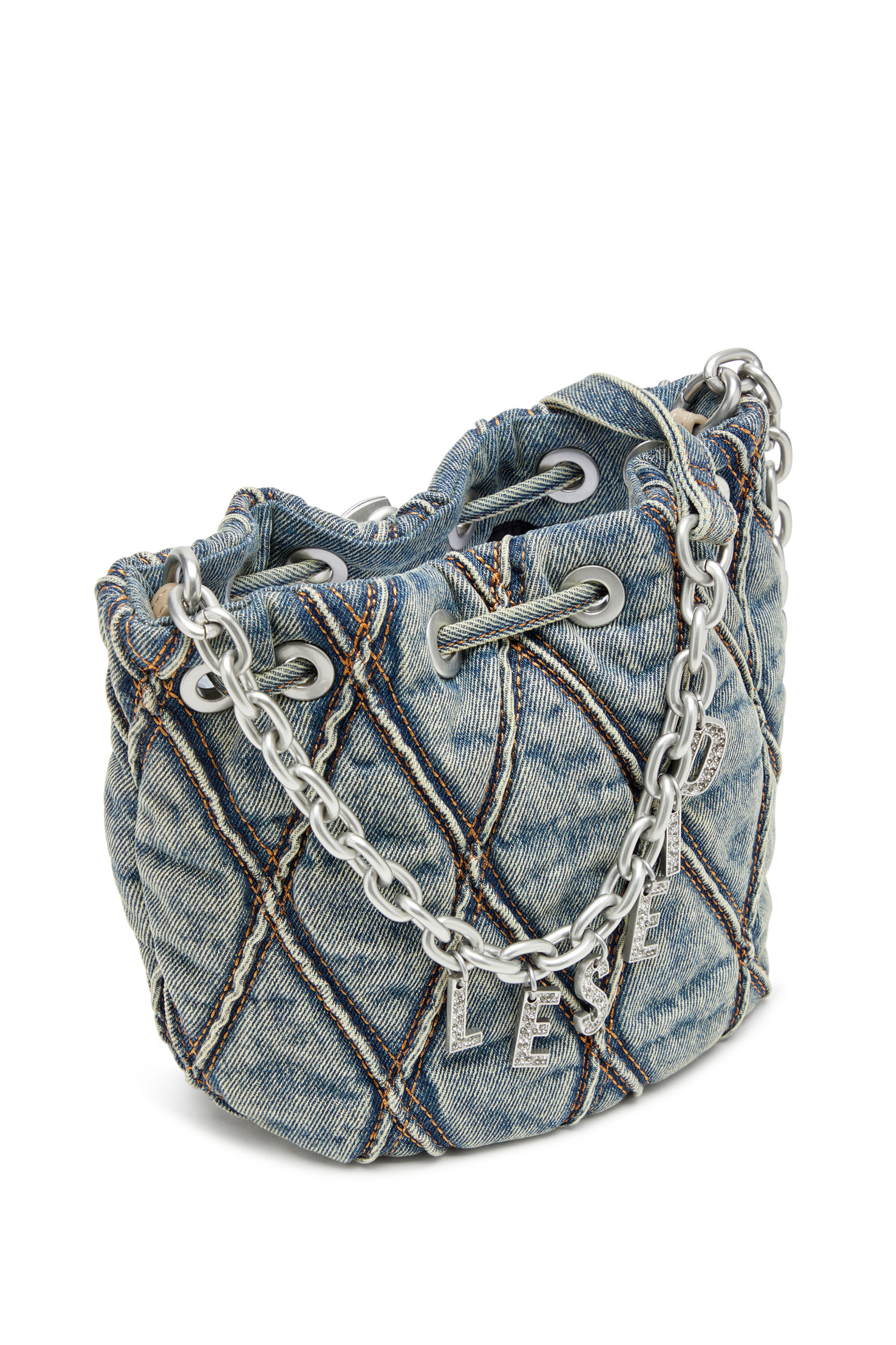 Diesel - CHARM-D BUCKET S, Charm-D S-Bolso mini tipo cubo en denim acolchado con motivo argyle Mujer in Azul marino - 5