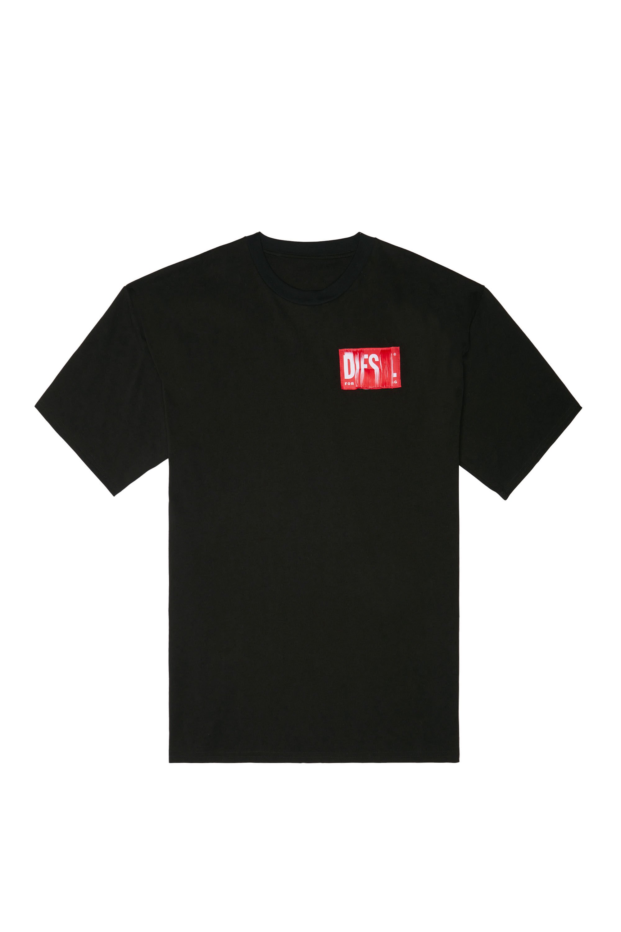 Diesel - T-NLABEL, Man T-shirt with frayed logo patch in Black - Image 2