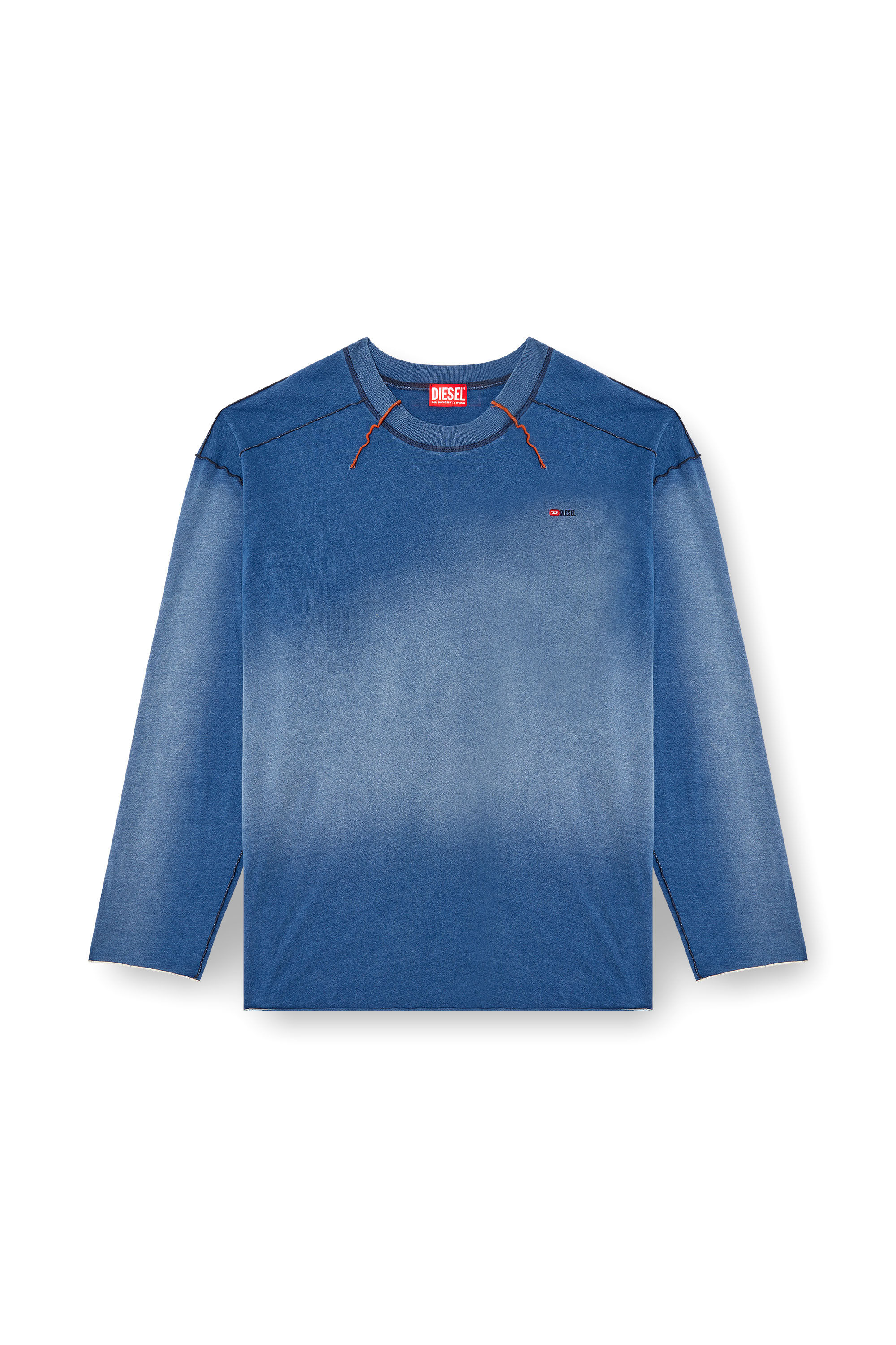 Diesel - T-CRAO-LS, Camiseta de manga larga desteñida con logotipo pequeño Hombre in Azul marino - 2