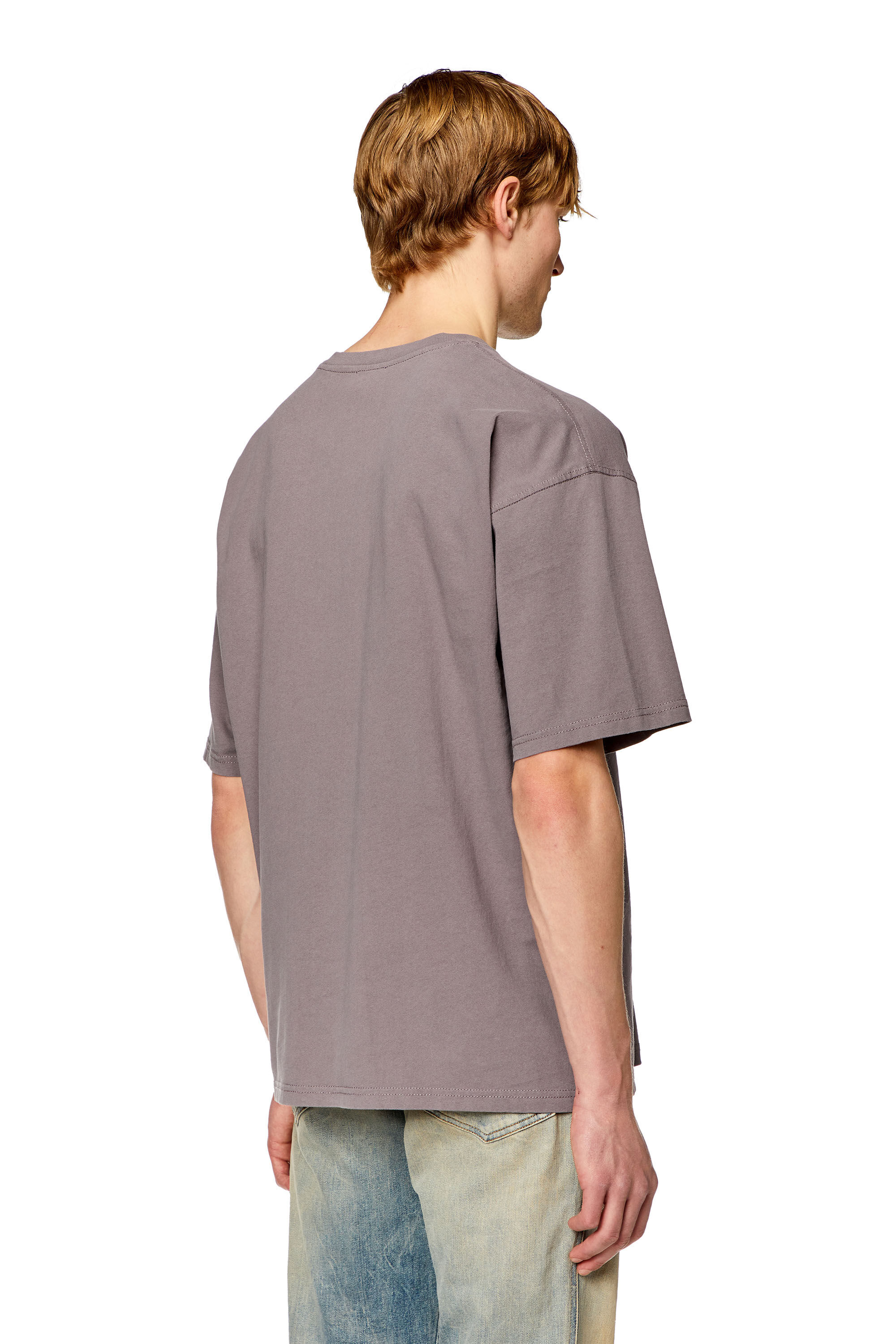 Men's T-shirt with distressed flocked logo | Grey | Diesel
