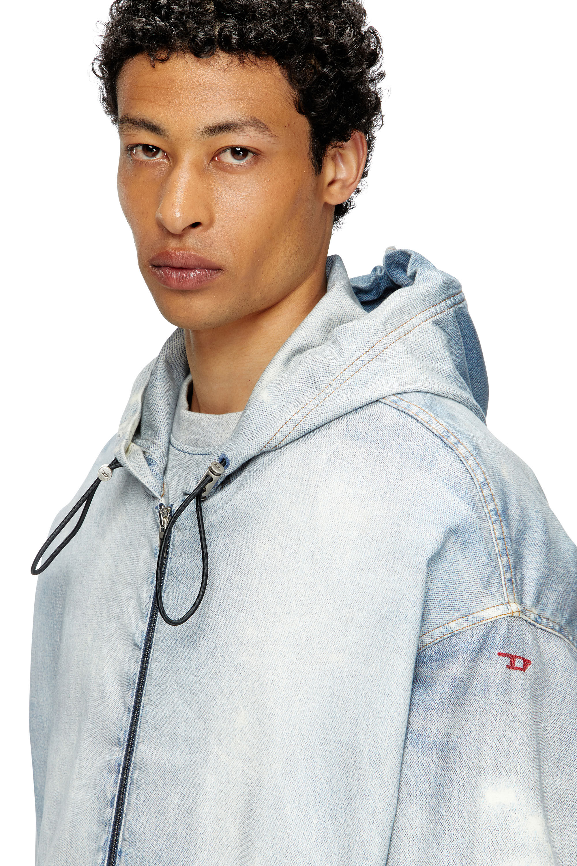 Diesel - D-WYNNY JOGG, Chaqueta con capucha de JoggJeans estampado con efecto desteñido Hombre in Azul marino - 3