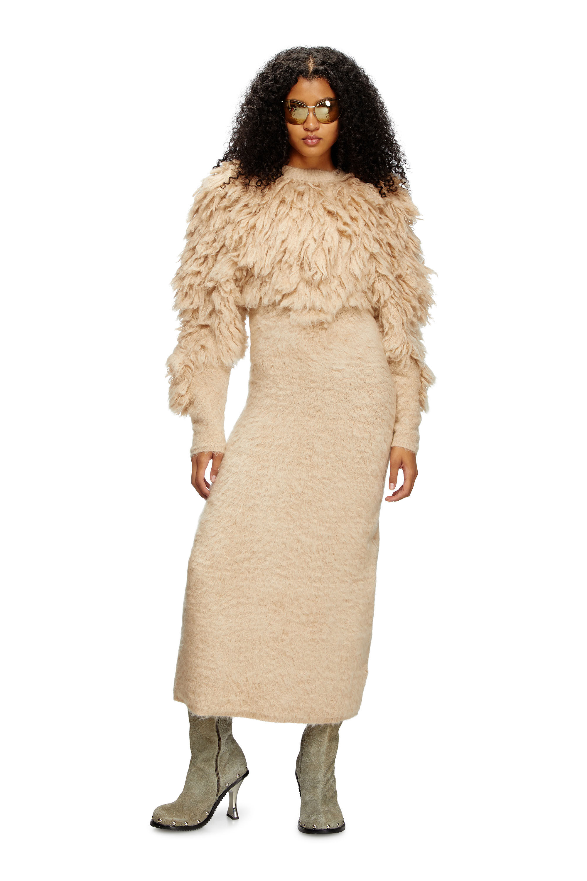 Diesel - M-PACE, Vestido de cuello alto en mohair peludo Mujer in Beige - 1