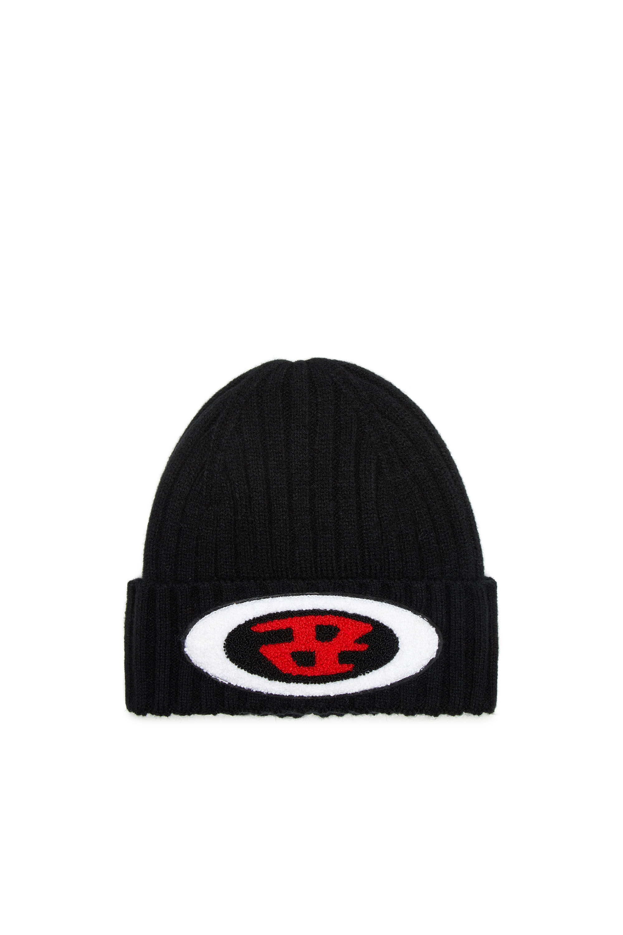 Women's Rib-knit beanie with logo patch | Black | Diesel