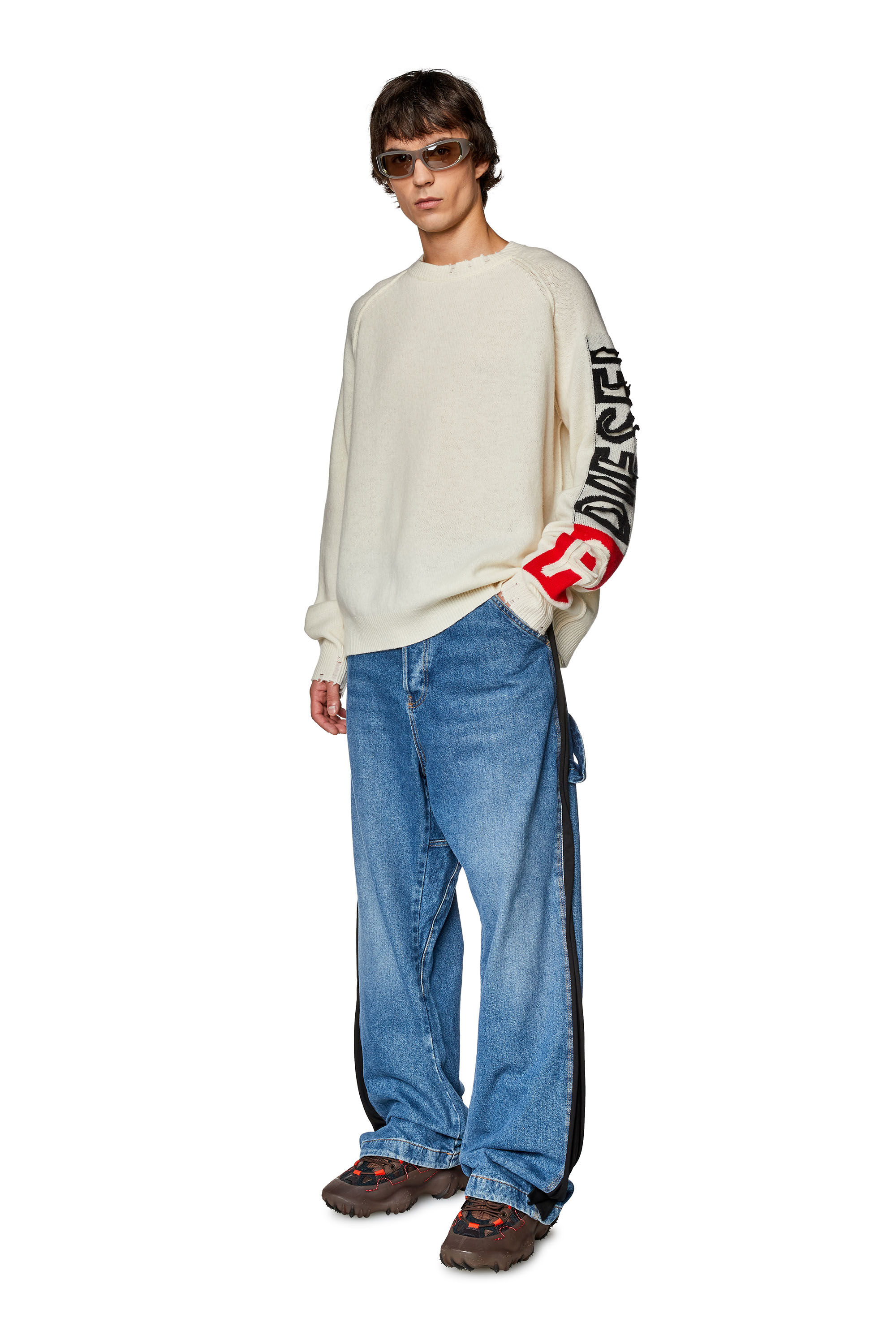 Men's Wool sweater with cut-up logo | White | Diesel Men's Wool sweater with cut-up logo | White | Diesel