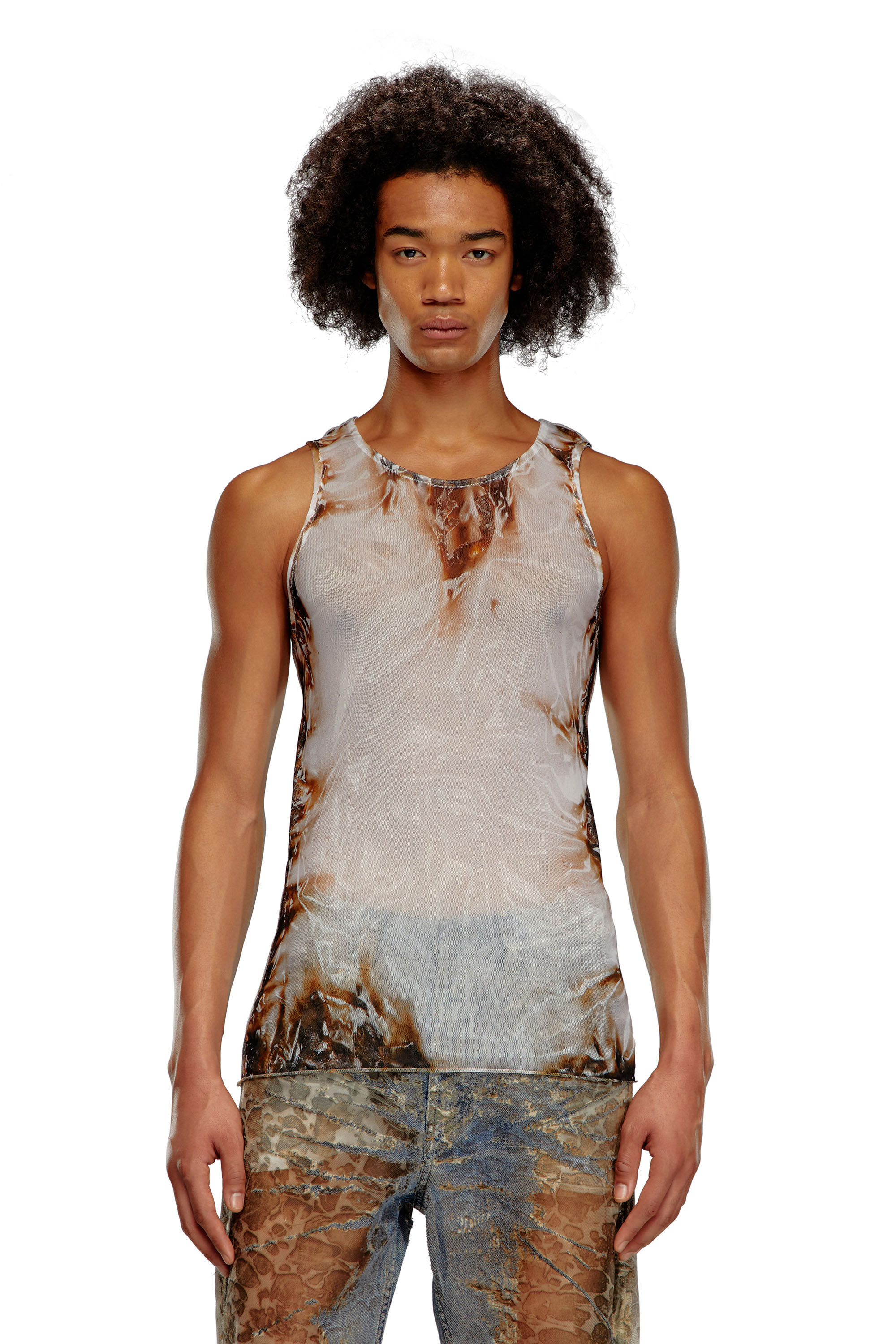Men's Tulle tank with burning plastic print | Grey | Diesel