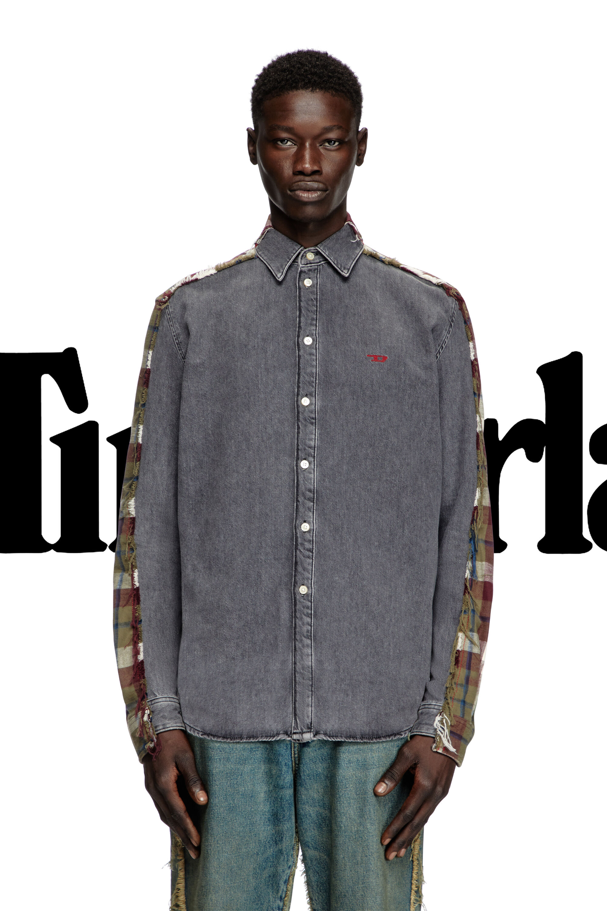 Diesel - Shirt Dieseloves 7A, Unisex's Denim and check shirt in Grey/Red - 4