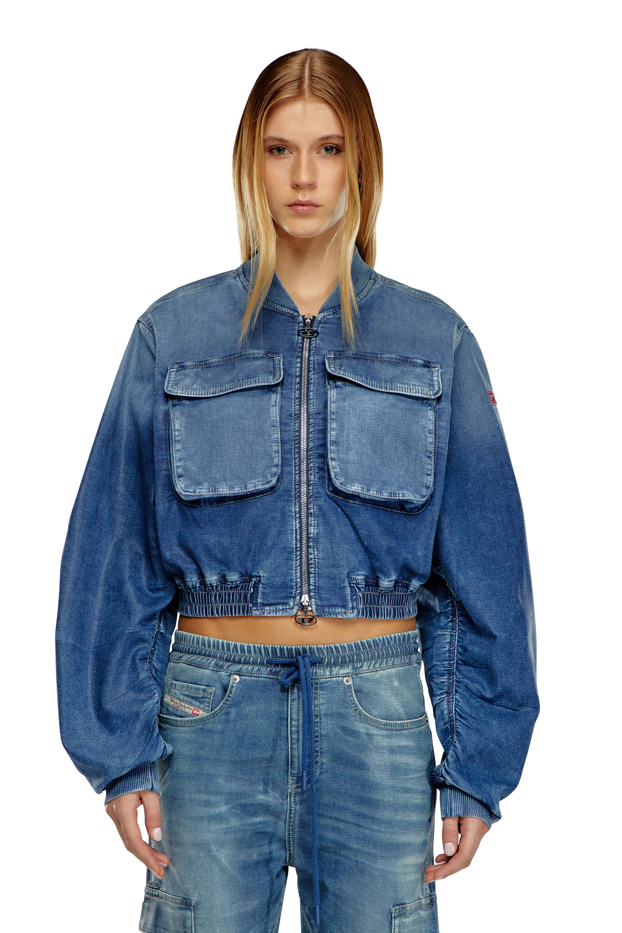 Women's Bomber jacket in coated Track Denim | Blue | Diesel