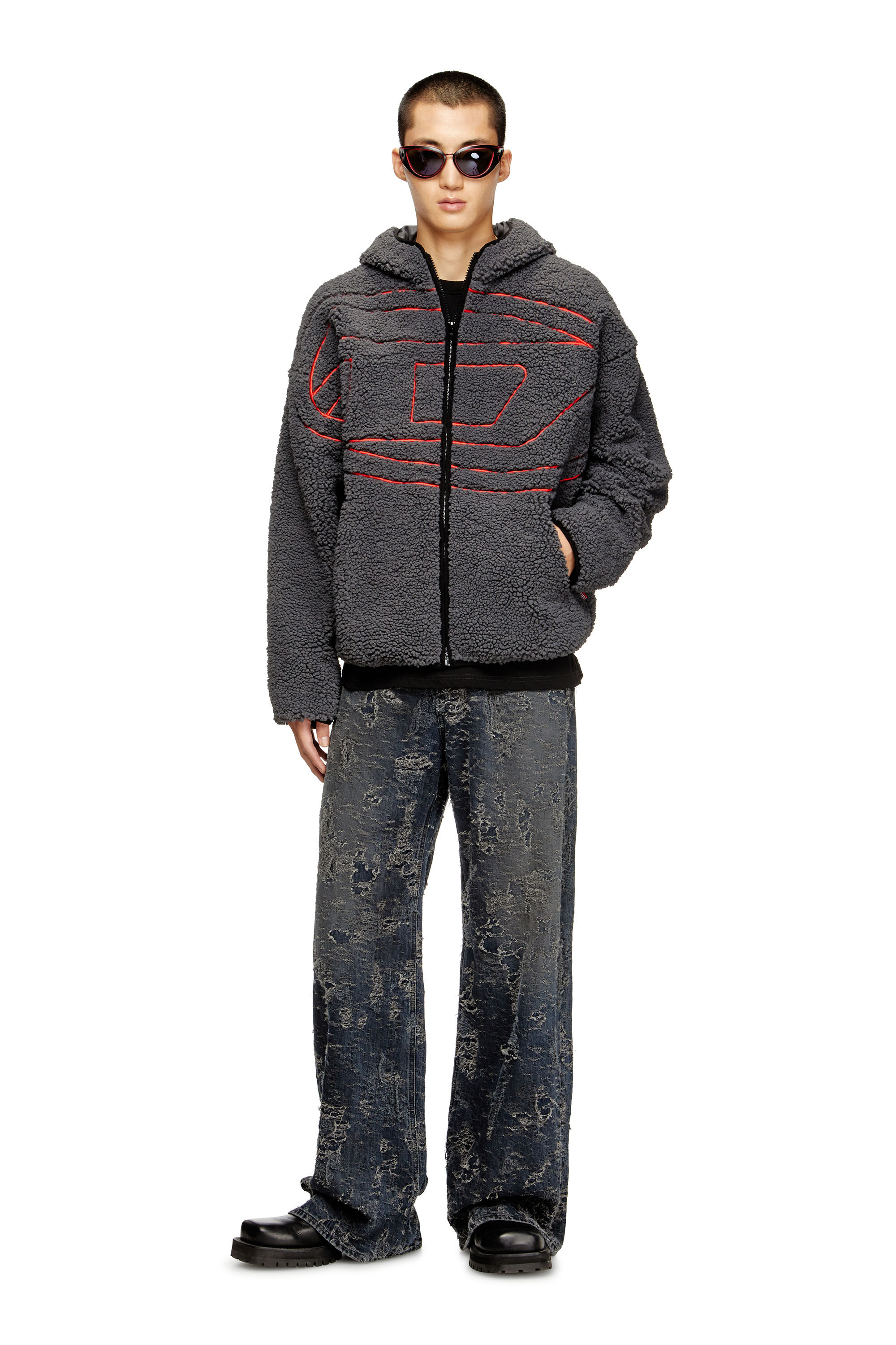 Diesel - S-ZAT, Sudadera de peluche con capucha Hombre in Gris - 1