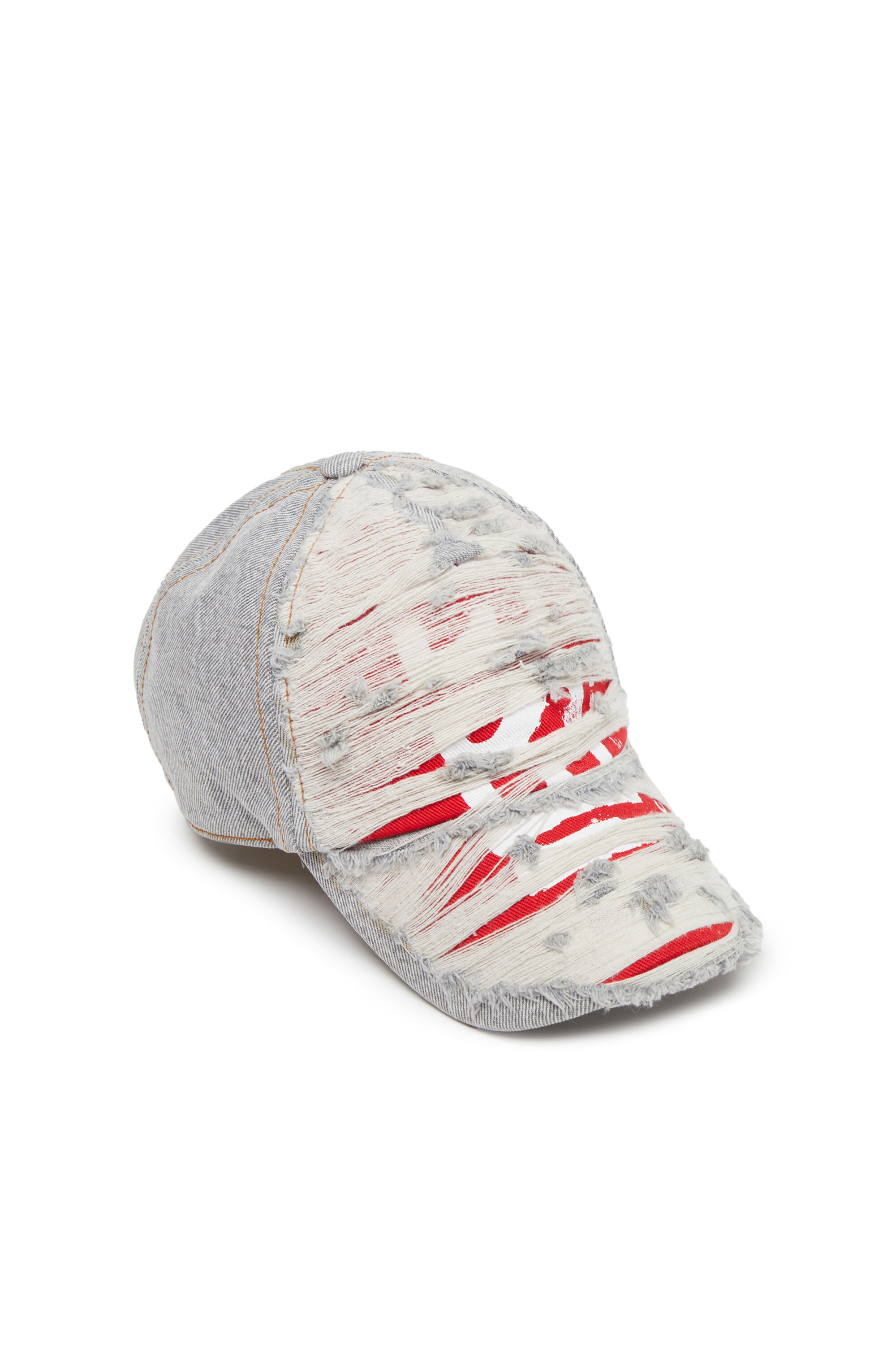 Diesel - C-STRAM, Gorra de béisbol en denim roto en capas Hombre in Gris - 3