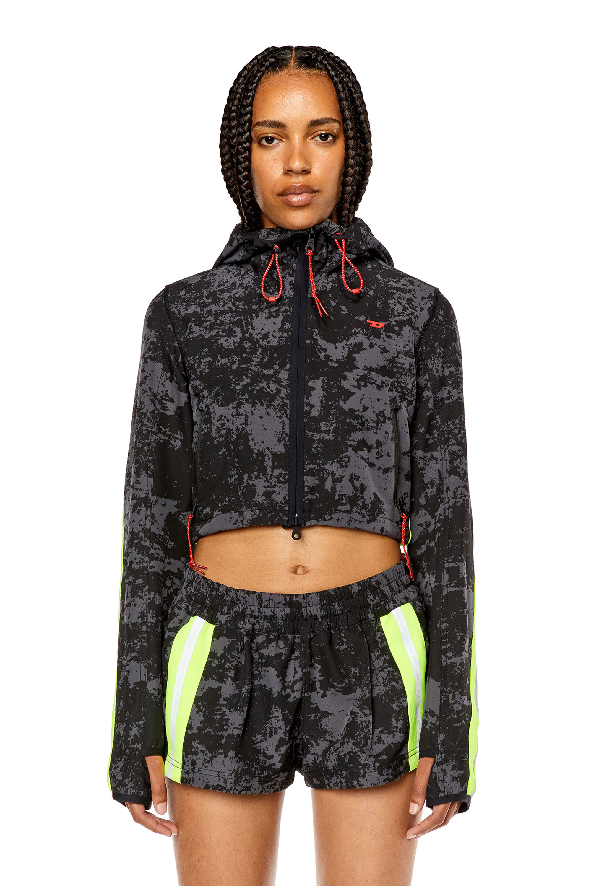 Women's Hooded cropped jacket with cloudy print | Black | Diesel