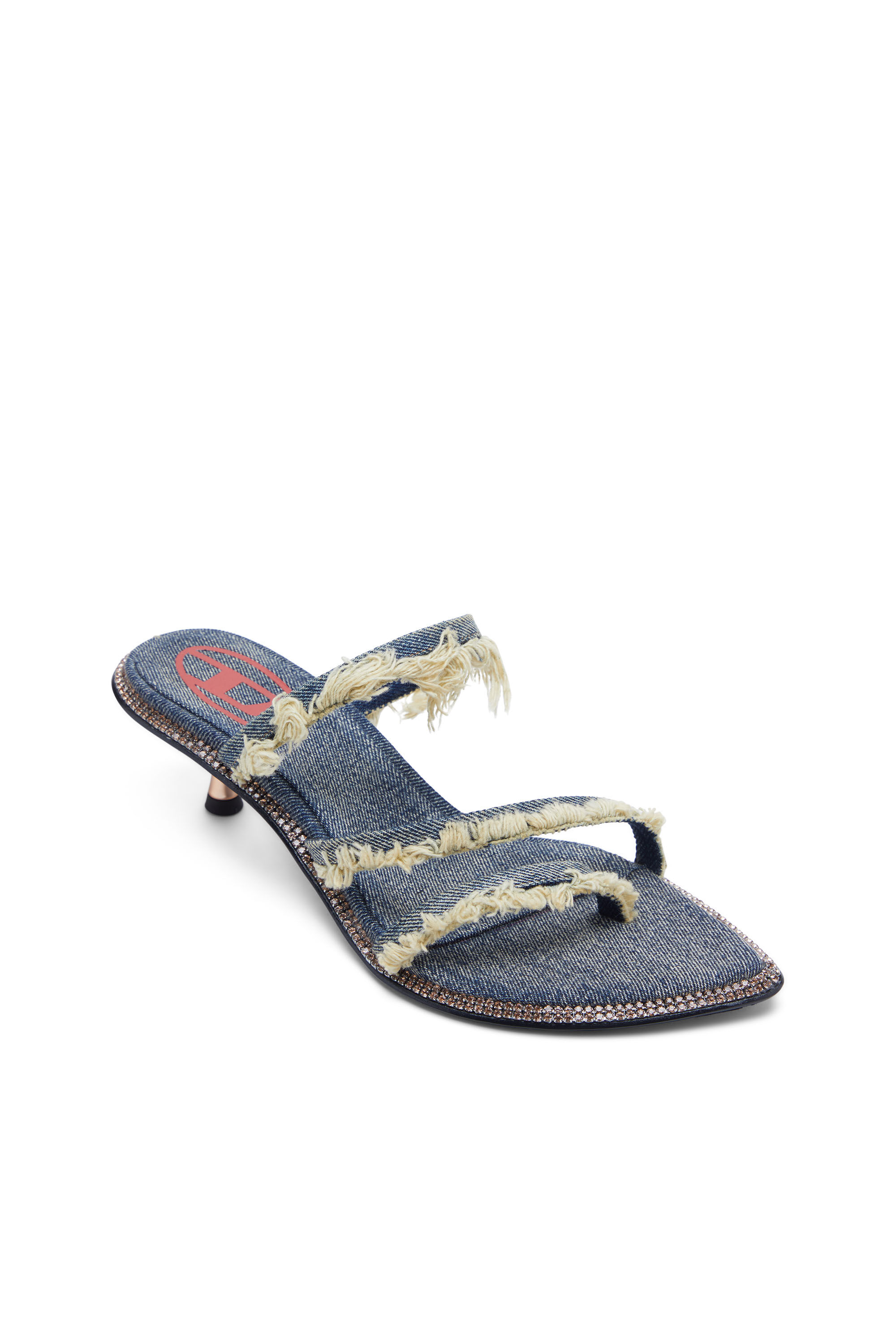 【関税込み】Diesel ブルー D-Havanna Kittie ヒール Women's D-Havanna Kittie-Frayed-denim mules with crystals