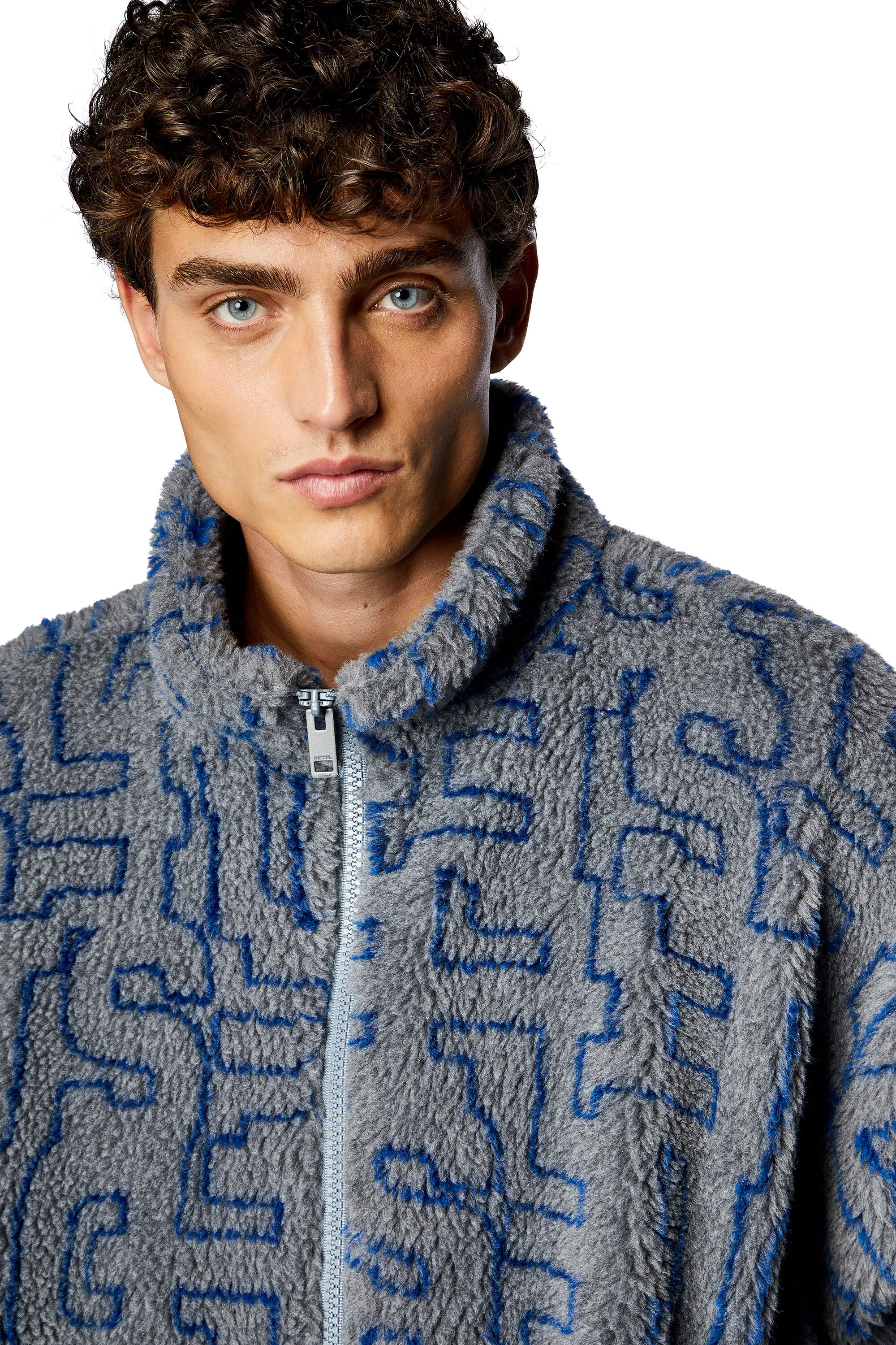 Men's Teddy fleece jacket with Diesel monogram | Grey | Diesel